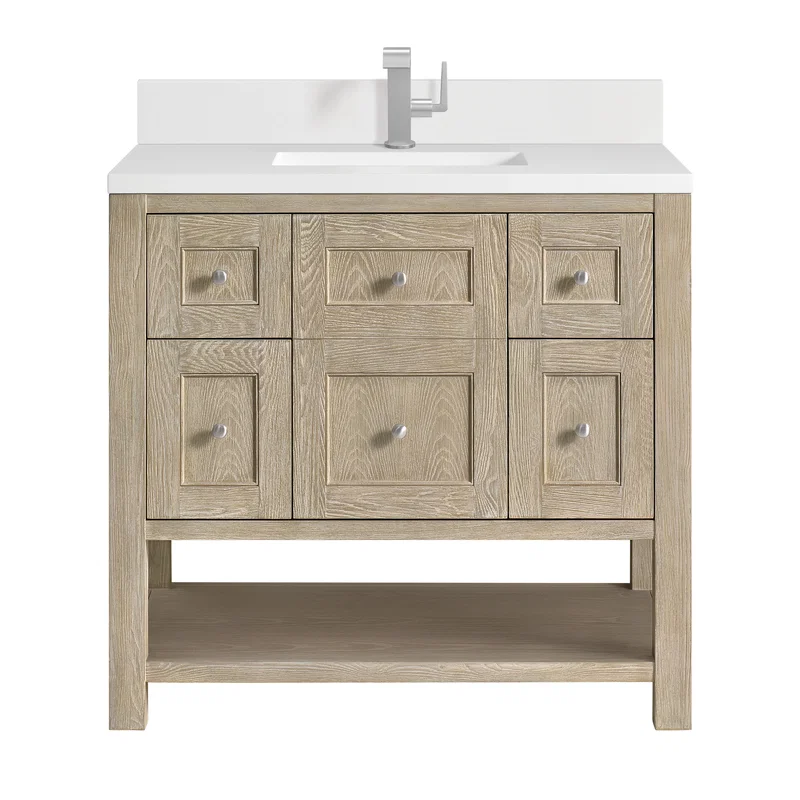 Breckenridge 36" Single Vanity, Whitewashed Oak w/ Single Hole 3CM White Zeus Silestone Top & Backsplash
