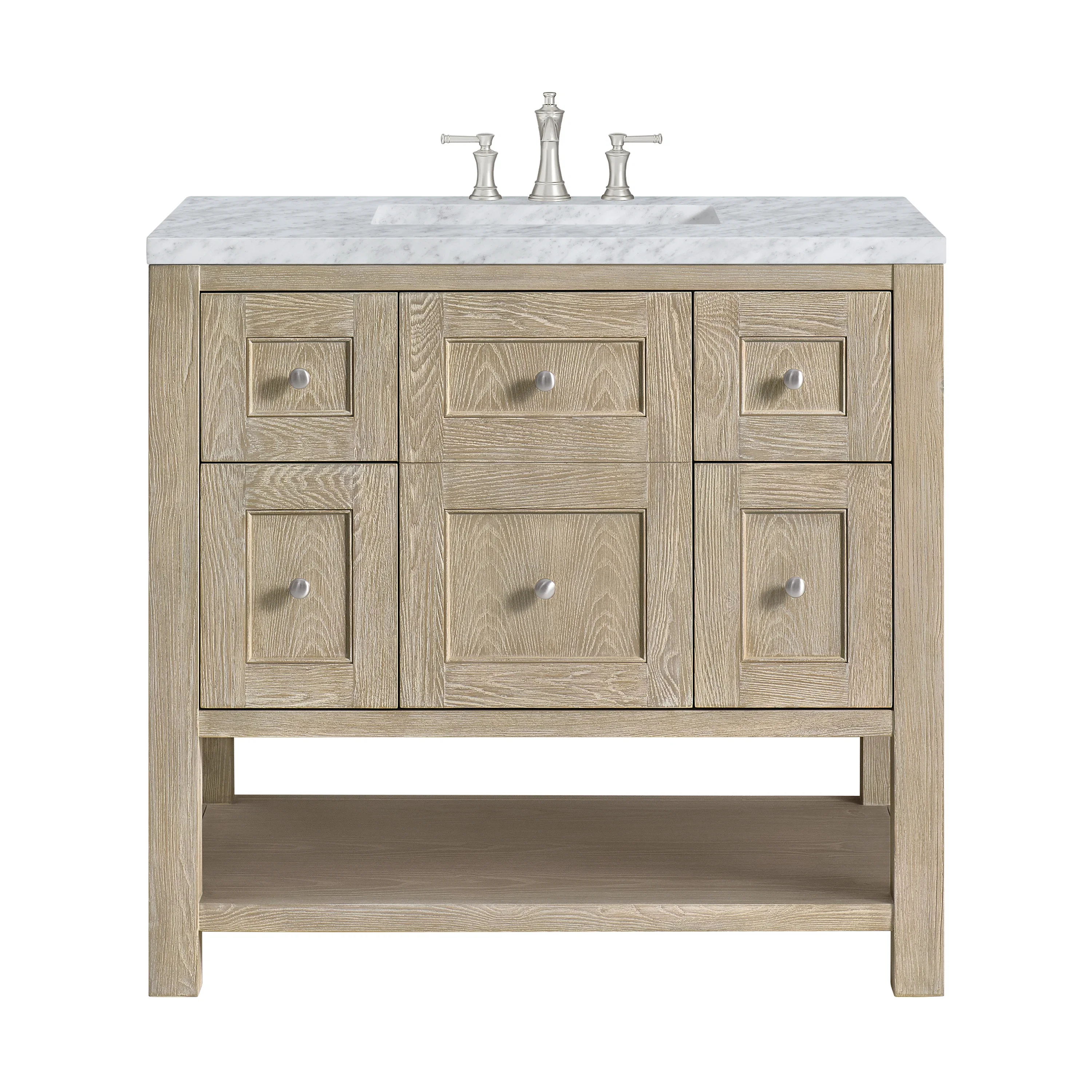 Breckenridge 36" Single Vanity, Whitewashed Oak w/ 3 CM Carrara White Marble Top