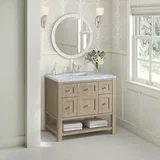 Breckenridge 36" Single Vanity, Whitewashed Oak w/ 3 CM Carrara White Marble Top