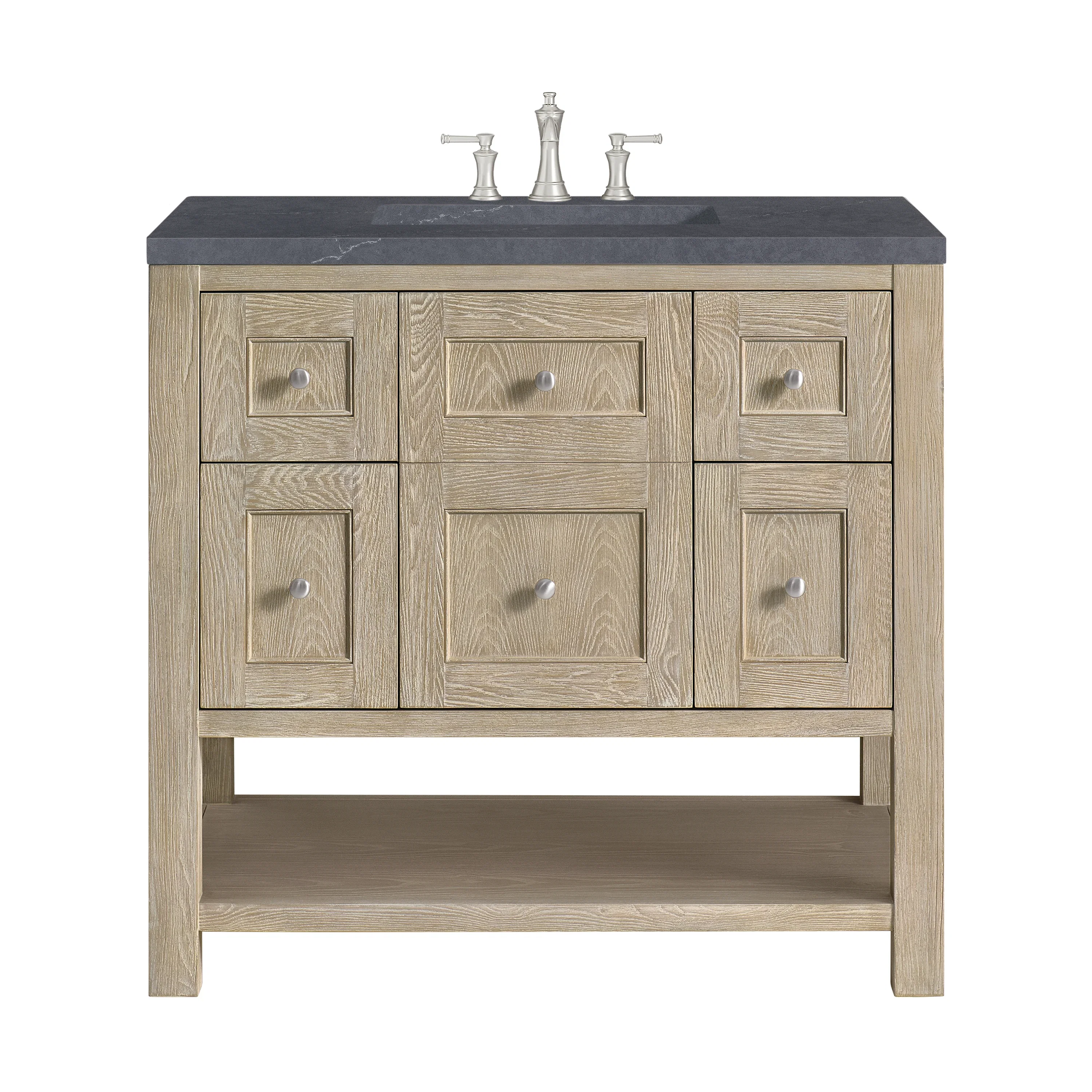 Breckenridge 36" Single Vanity, Whitewashed Oak w/ 3 CM Charcoal Soapstone Silestone Top