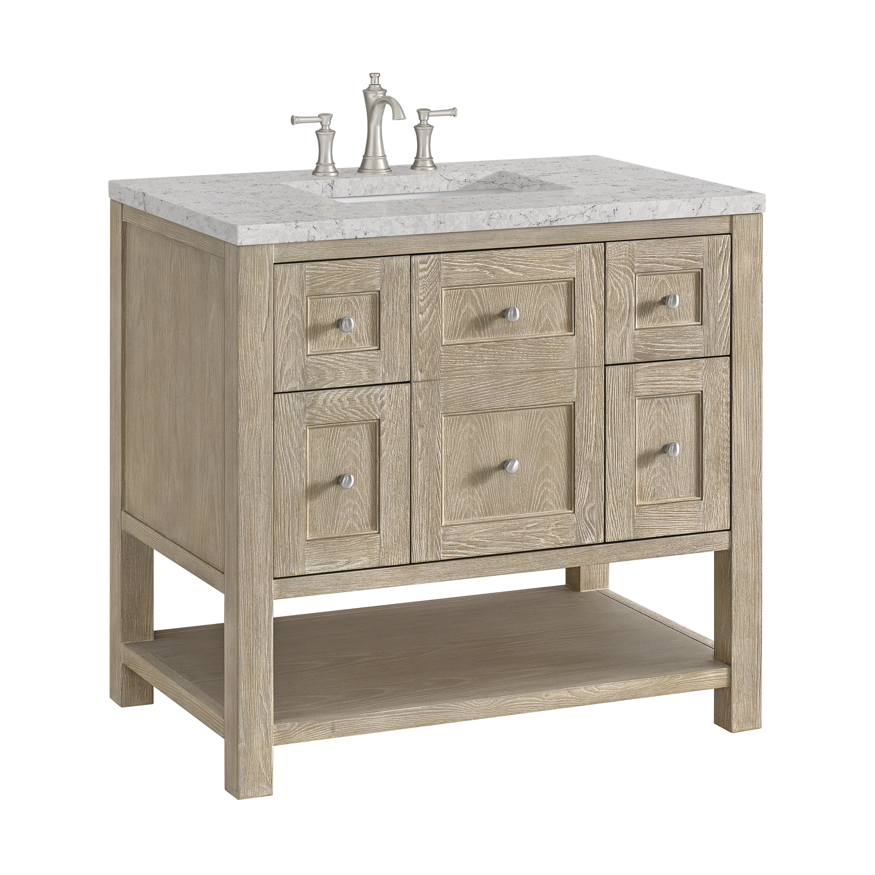 Breckenridge 36" Single Vanity, Whitewashed Oak w/ 3 CM Eternal Jasmine Pearl Silestone Top