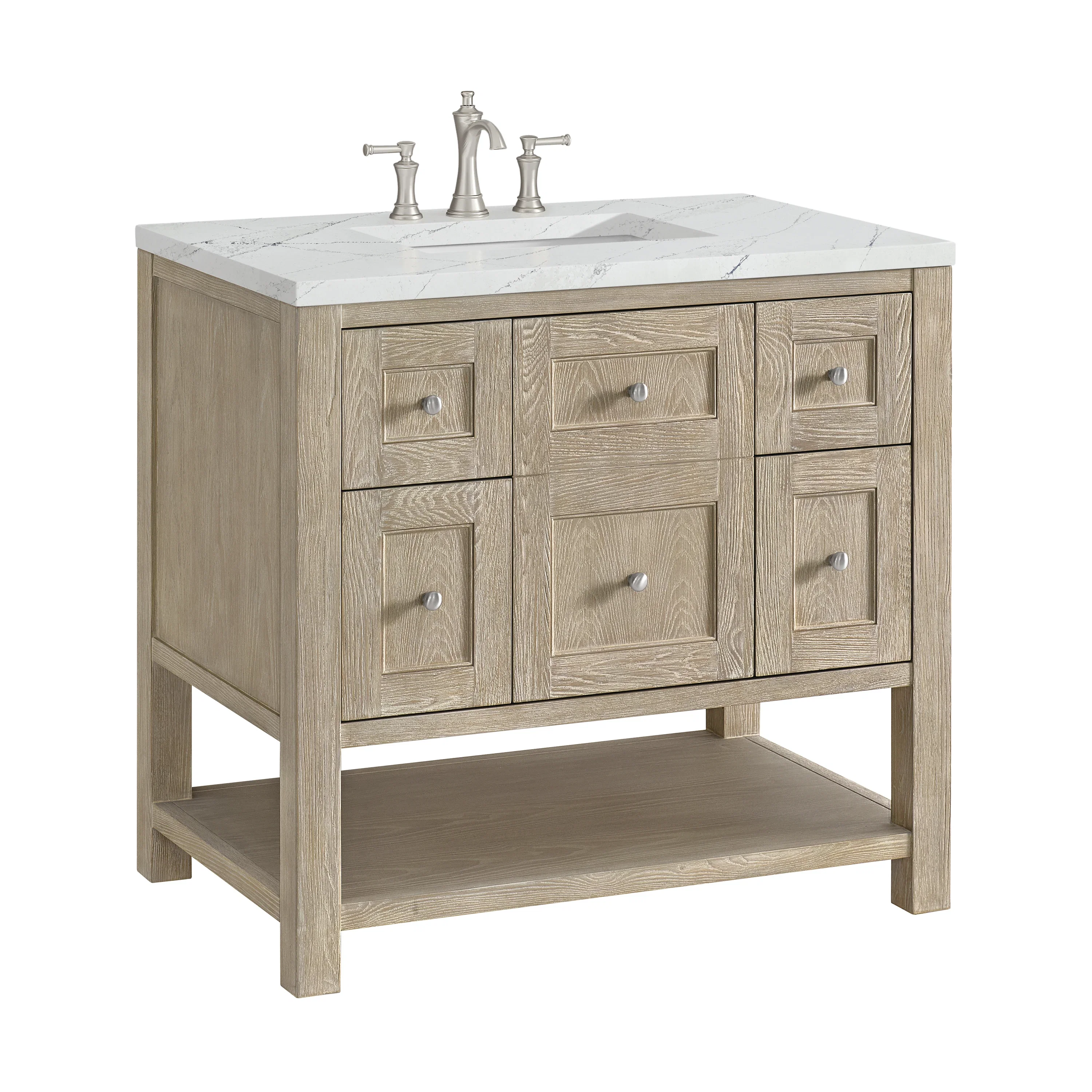 Breckenridge 36" Single Vanity, Whitewashed Oak w/ 3 CM Ethereal Noctis Silestone Top