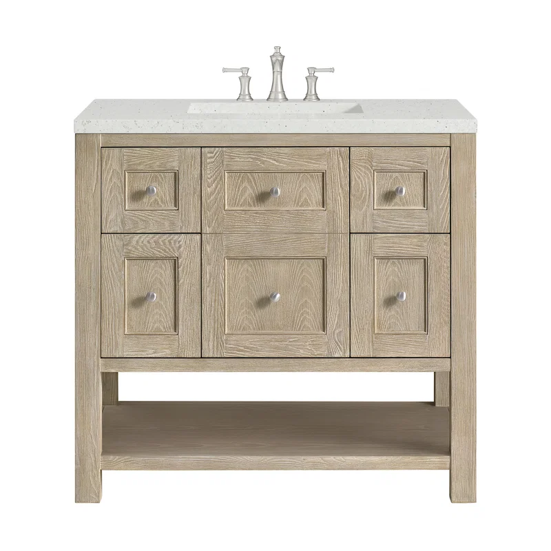 Breckenridge 36" Single Vanity, Whitewashed Oak w/ 3 CM Lime Delight Silestone Top