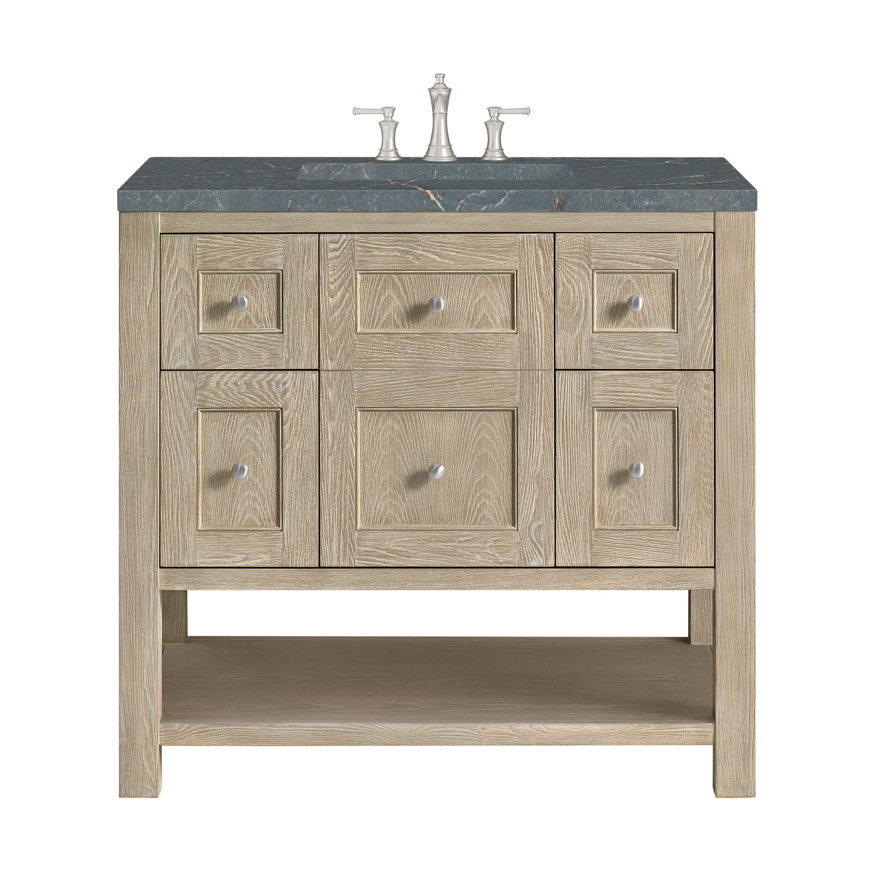 Breckenridge 36" Single Vanity, Whitewashed Oak w/ 3 CM Parisien Bleu Silestone Top