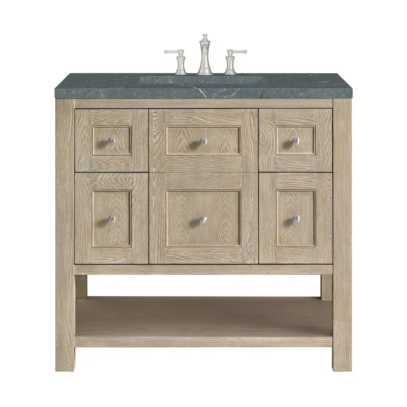 Breckenridge 36" Single Vanity, Whitewashed Oak w/ 3 CM Parisien Bleu Silestone Top