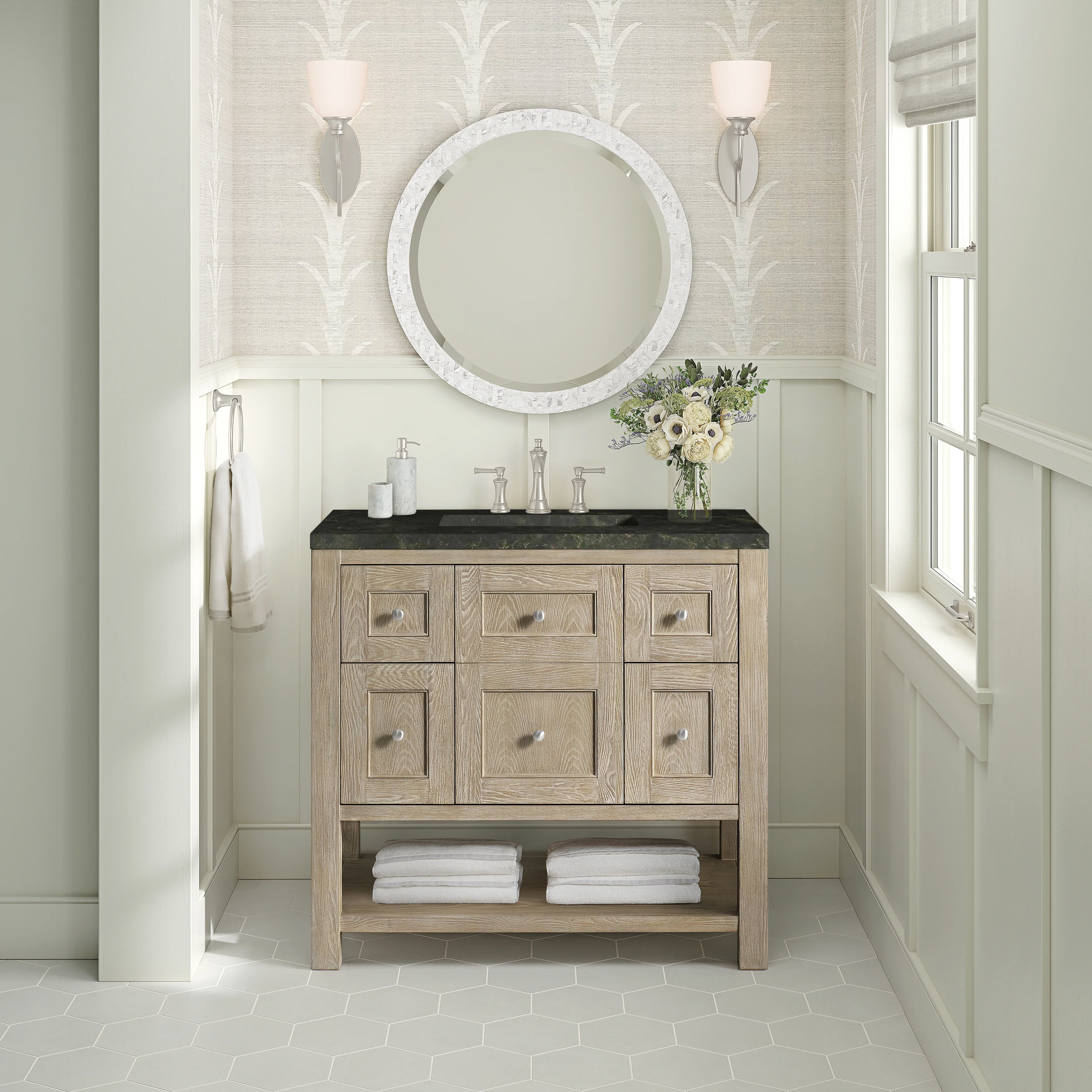 Breckenridge 36" Single Vanity, Whitewashed Oak, w/ 3 CM Phantome Eclos Top