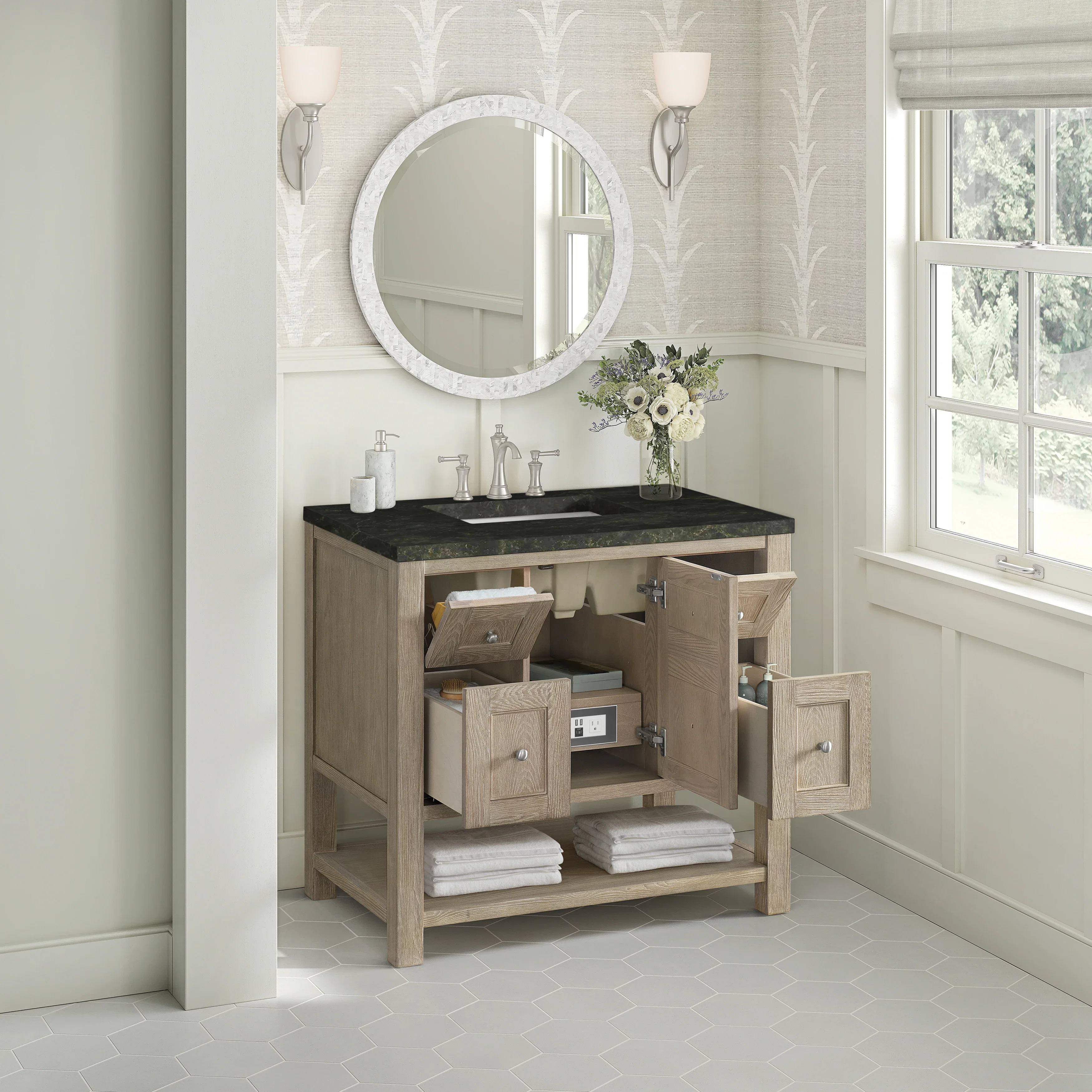 Breckenridge 36" Single Vanity, Whitewashed Oak, w/ 3 CM Phantome Eclos Top