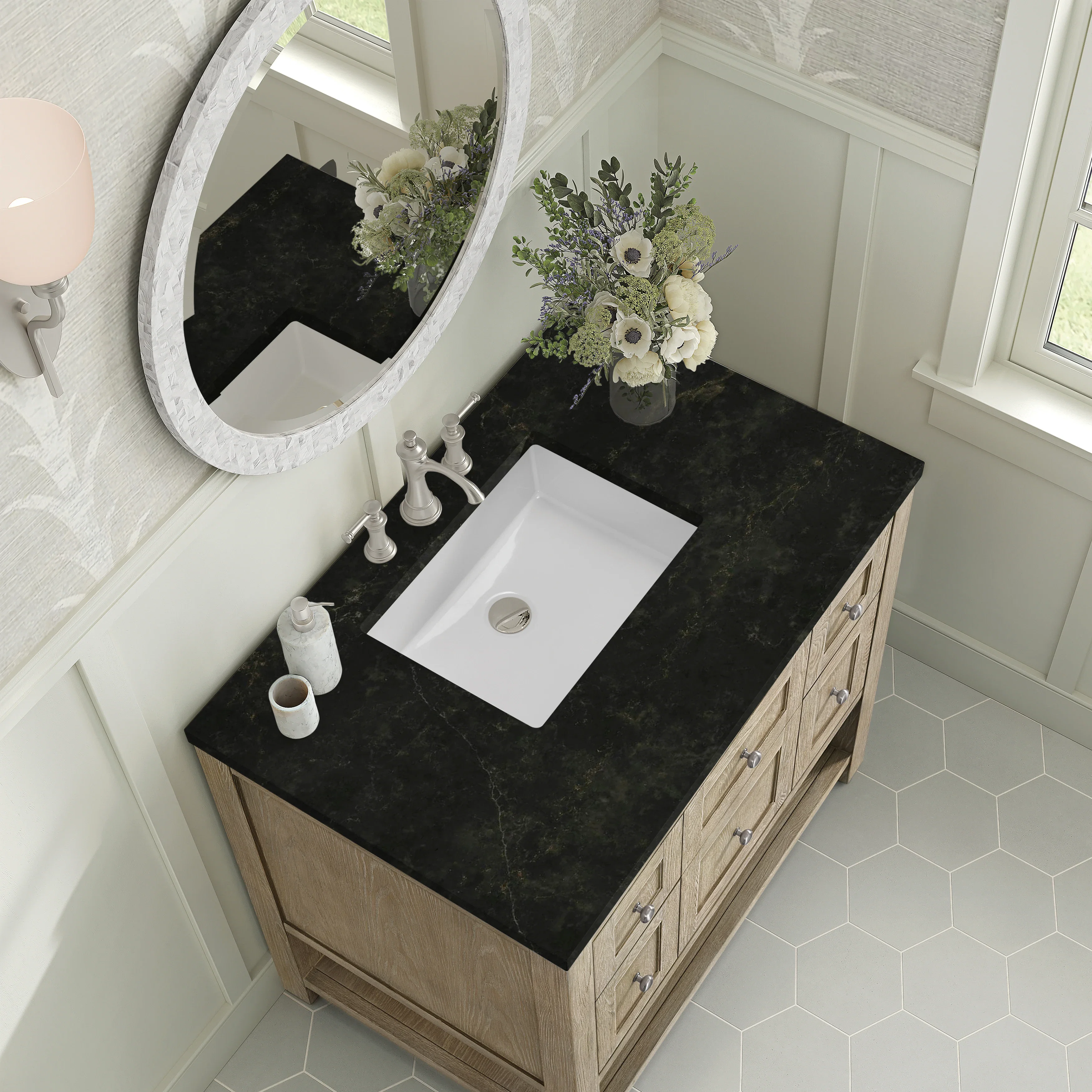Breckenridge 36" Single Vanity, Whitewashed Oak, w/ 3 CM Phantome Eclos Top