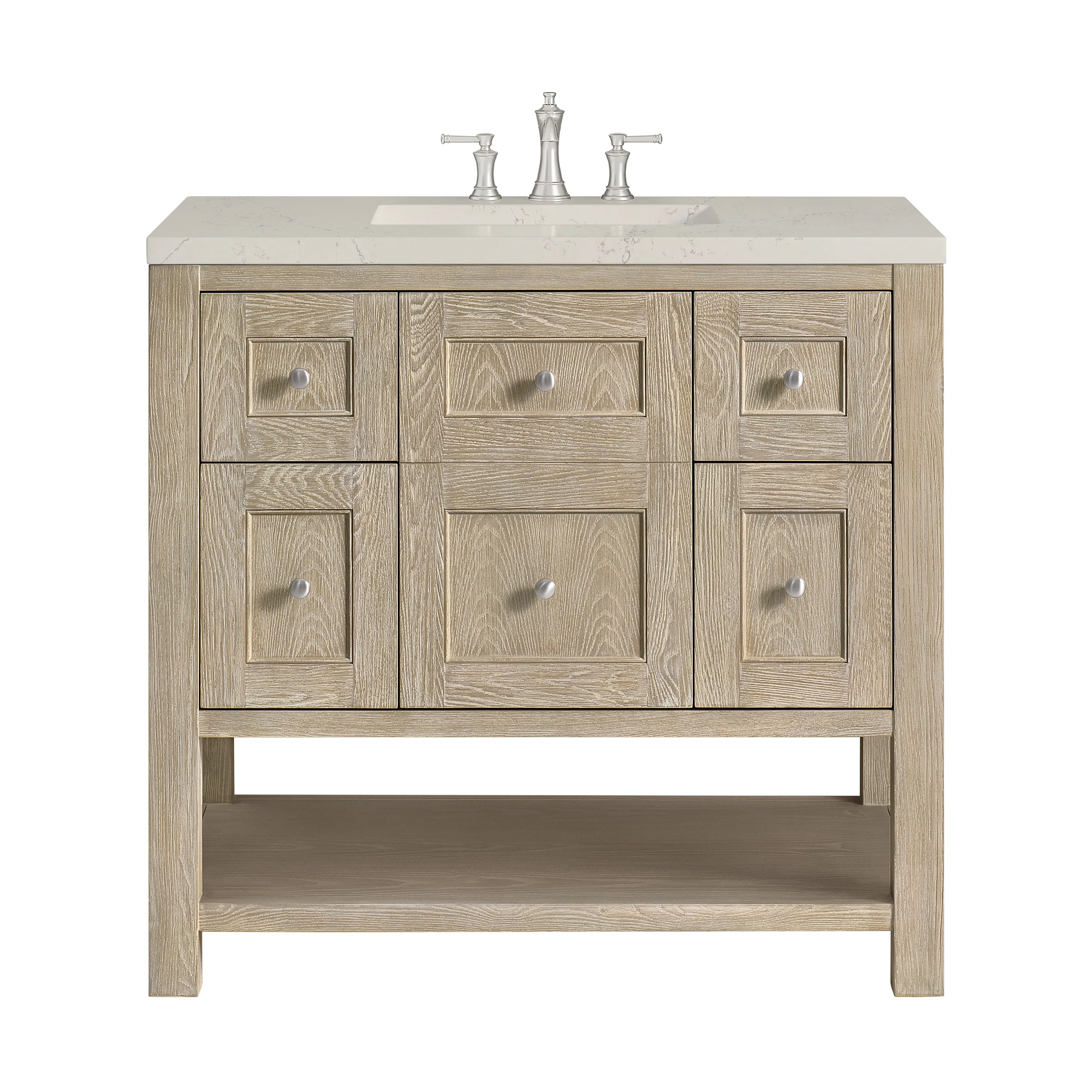 Breckenridge 36" Single Vanity, Whitewashed Oak, w/ 3 CM Siberian Silestone Top
