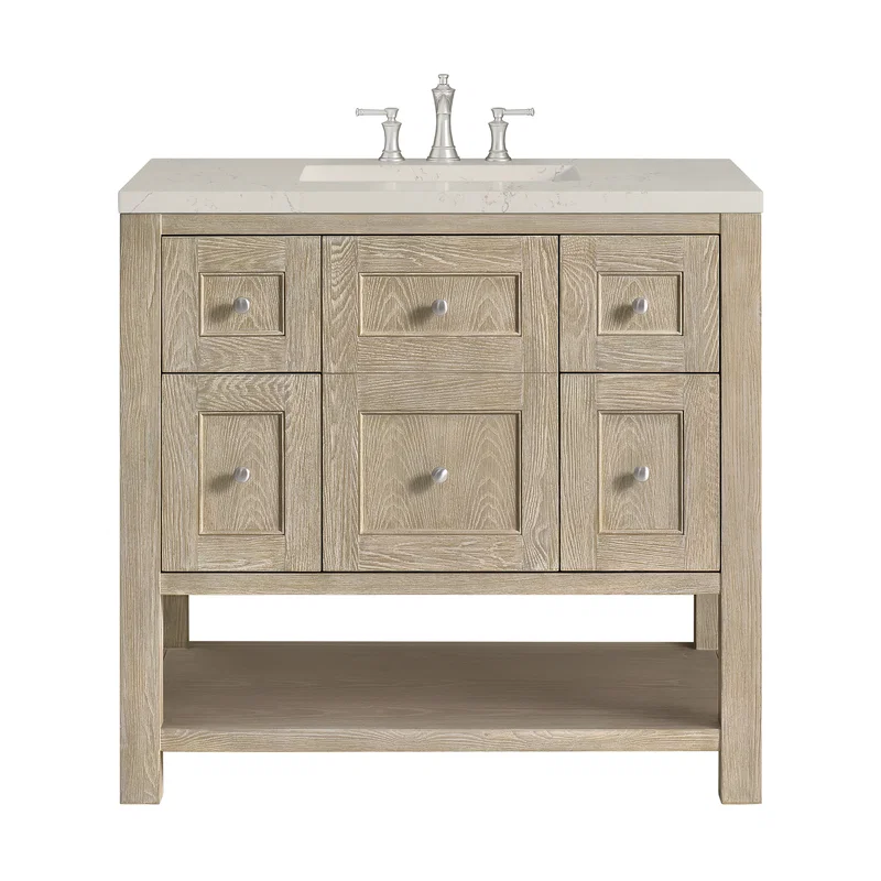 Breckenridge 36" Single Vanity, Whitewashed Oak, w/ 3 CM Siberian Silestone Top