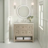 Breckenridge 36" Single Vanity, Whitewashed Oak, w/ 3 CM Siberian Silestone Top