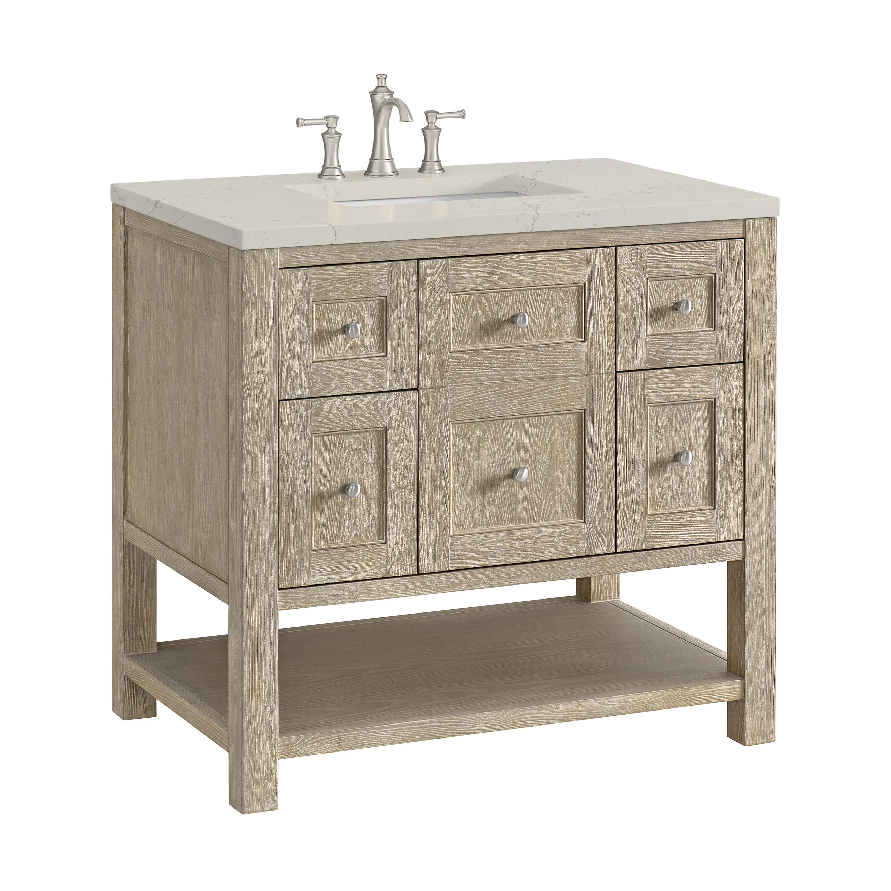 Breckenridge 36" Single Vanity, Whitewashed Oak, w/ 3 CM Siberian Silestone Top