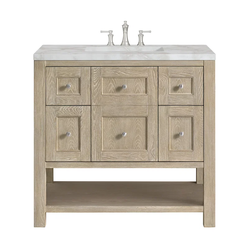Breckenridge 36" Single Vanity, Whitewashed Oak w/ 3 CM Victorian Silver Silestone Top