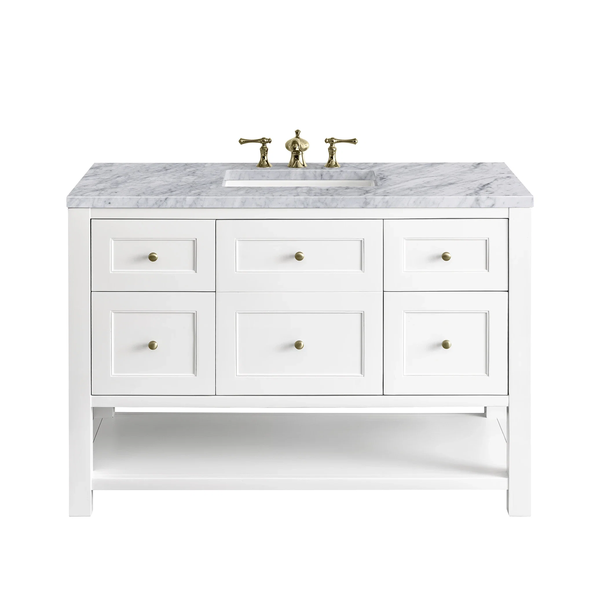 Breckenridge 48" Single Vanity, Bright White w/ 3 CM Carrara Marble Top