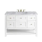 Breckenridge 48" Single Vanity, Bright White w/ 3 CM Carrara Marble Top