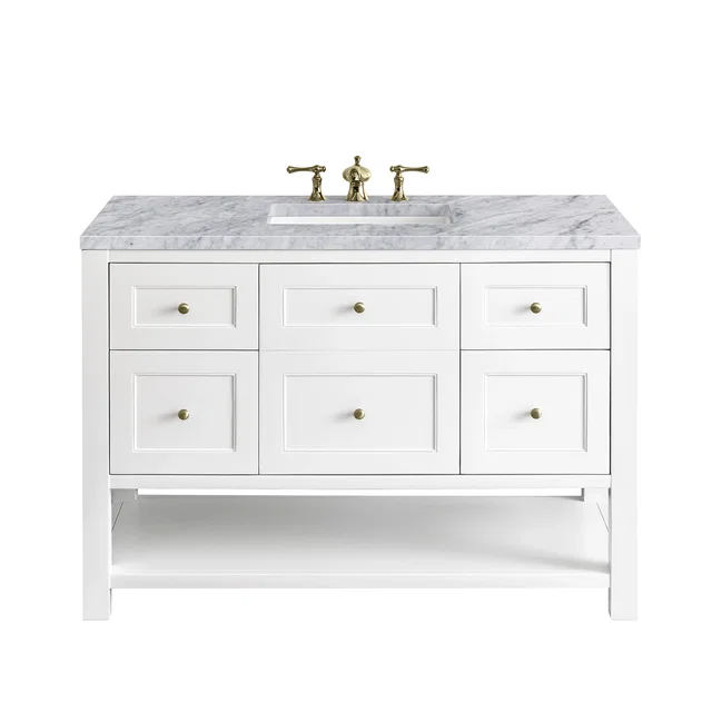 Breckenridge 48" Single Vanity, Bright White w/ 3 CM Carrara Marble Top