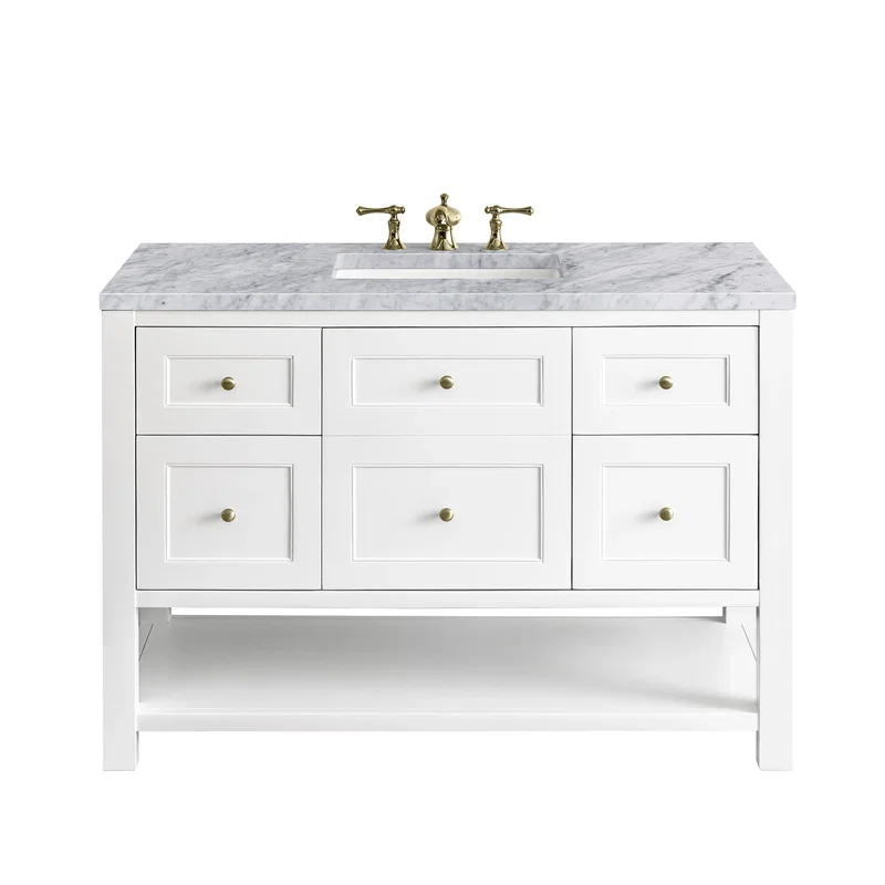 Breckenridge 48" Single Vanity, Bright White w/ 3 CM Carrara Marble Top