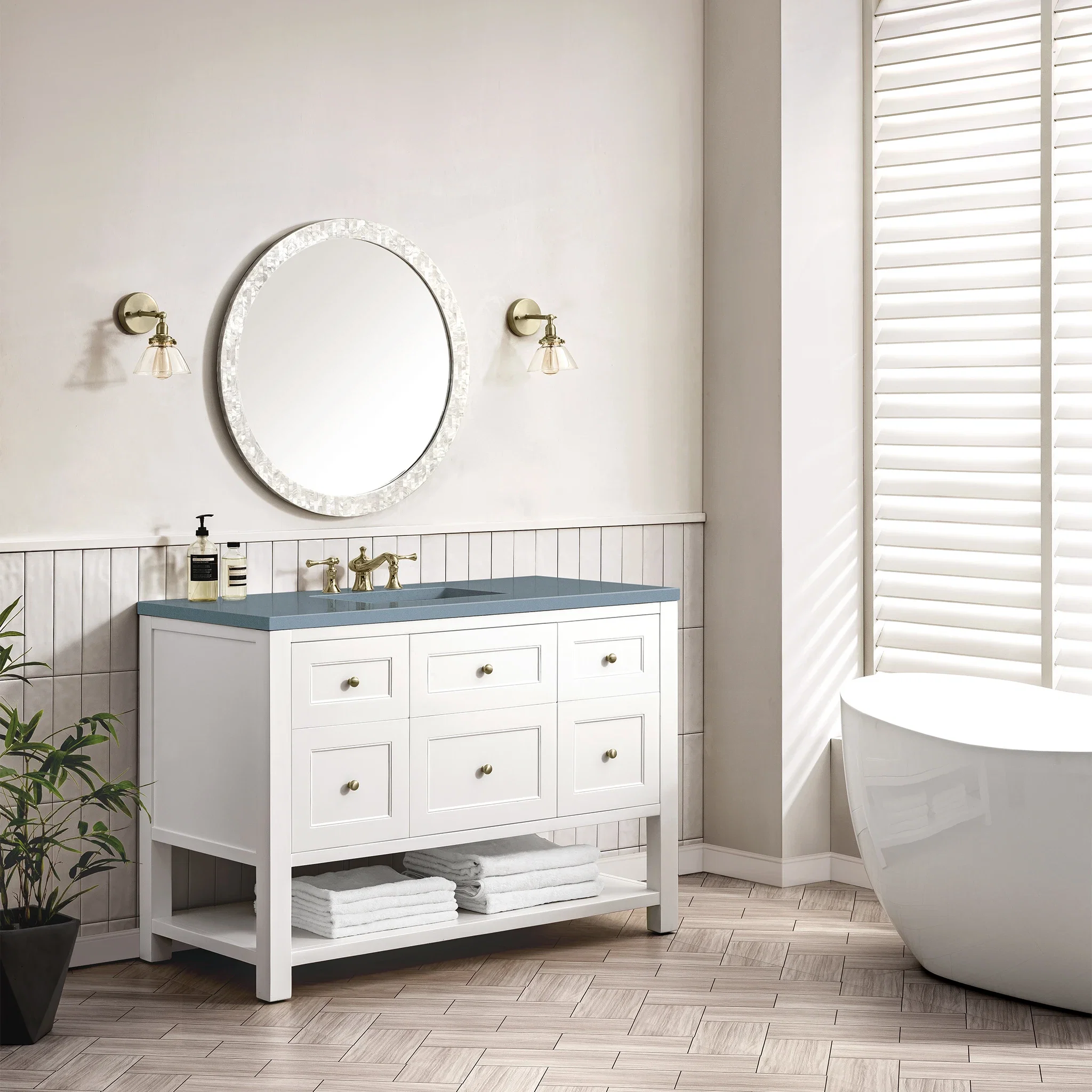 Breckenridge 48" Single Vanity, Bright White w/ 3 CM Cala Blue Top
