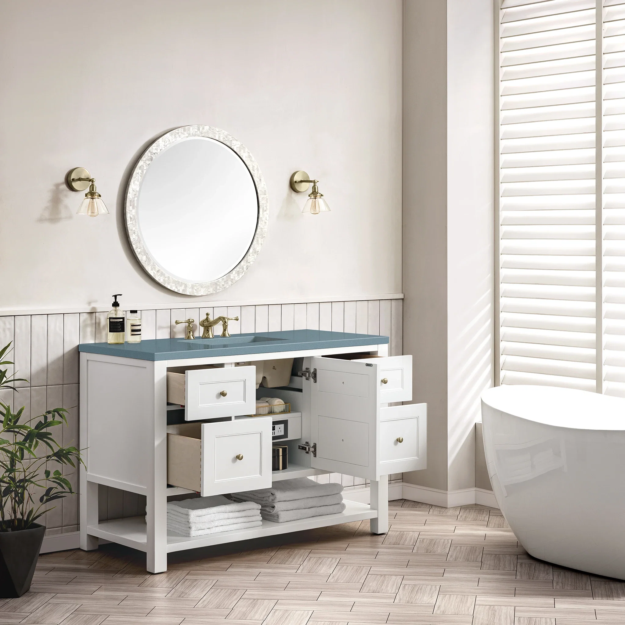Breckenridge 48" Single Vanity, Bright White w/ 3 CM Cala Blue Top