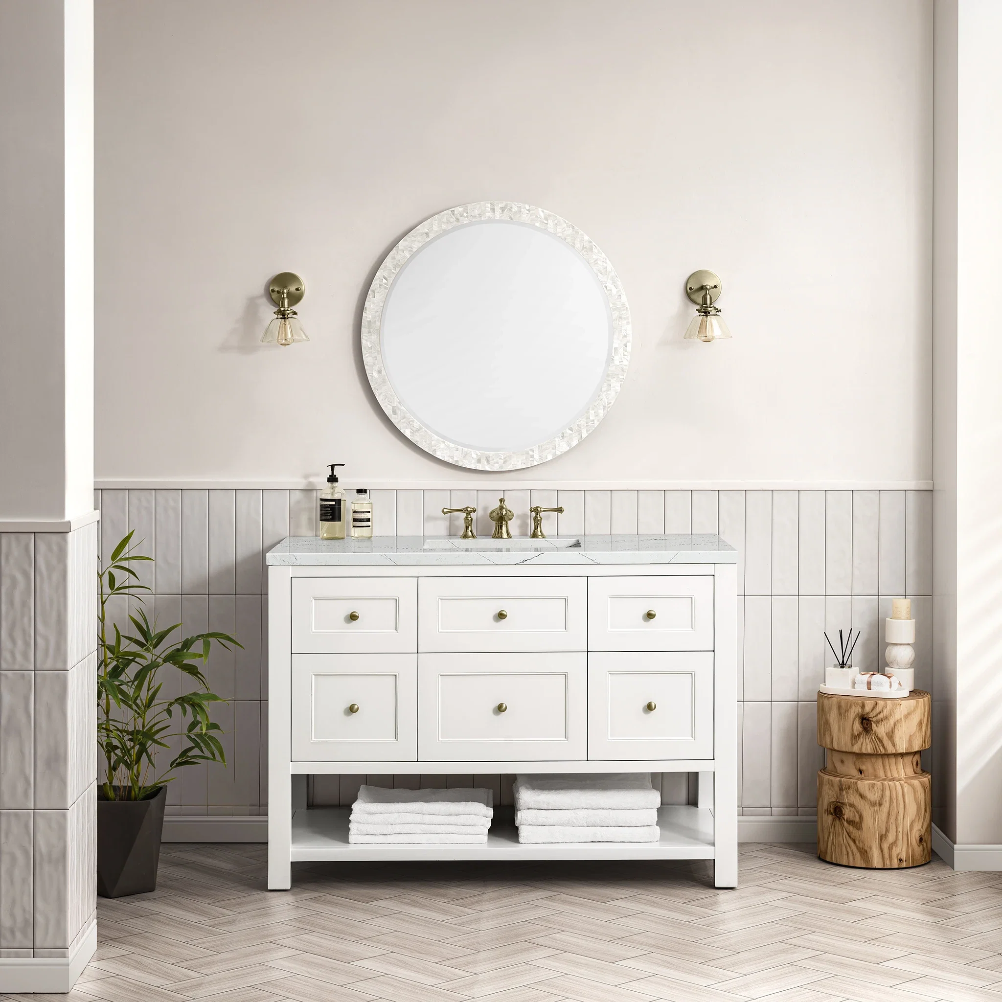 Breckenridge 48" Single Vanity, Bright White w/ 3 CM Ethereal Noctis Top