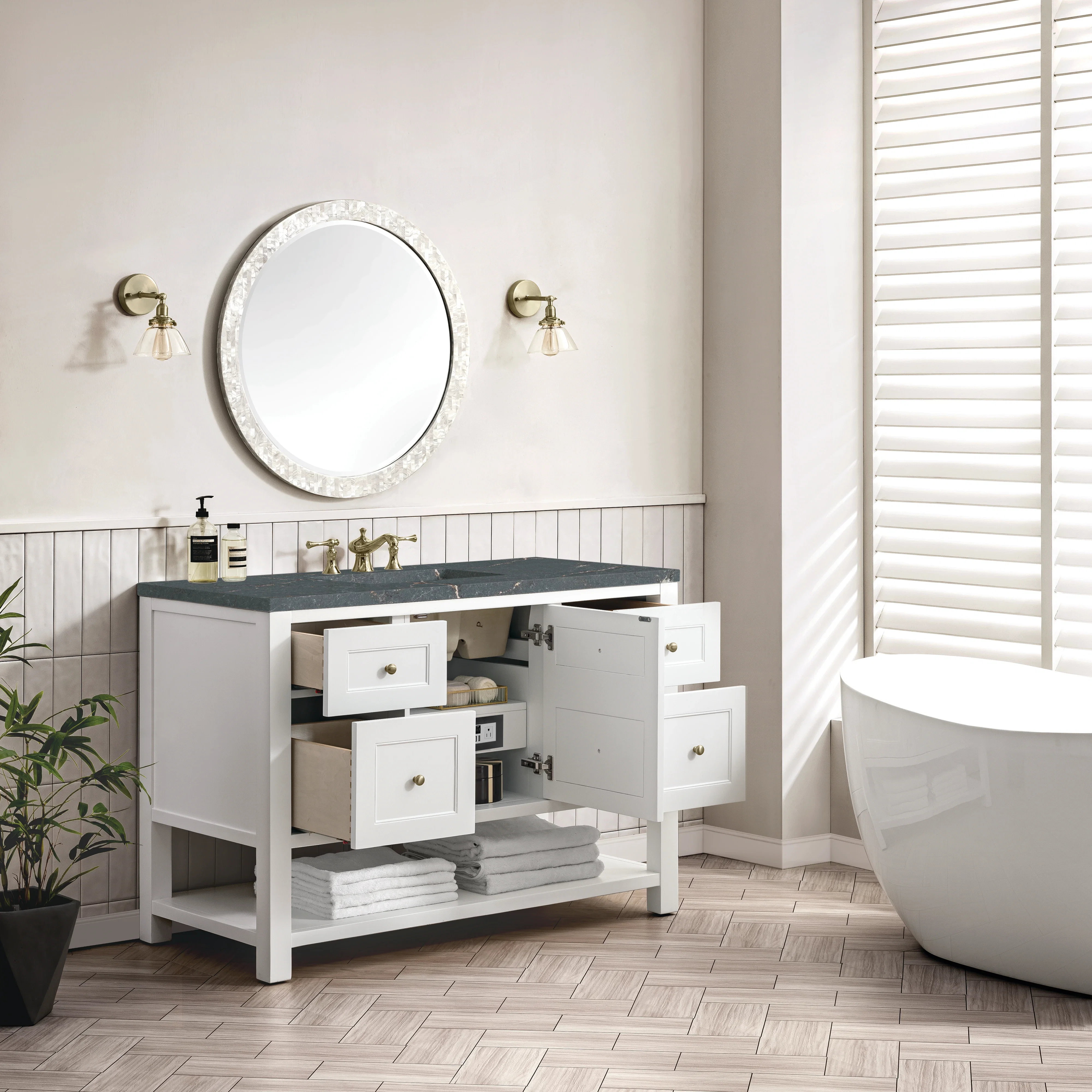 Breckenridge 48" Single Vanity, Bright White w/ 3 CM Parisien Bleu Top