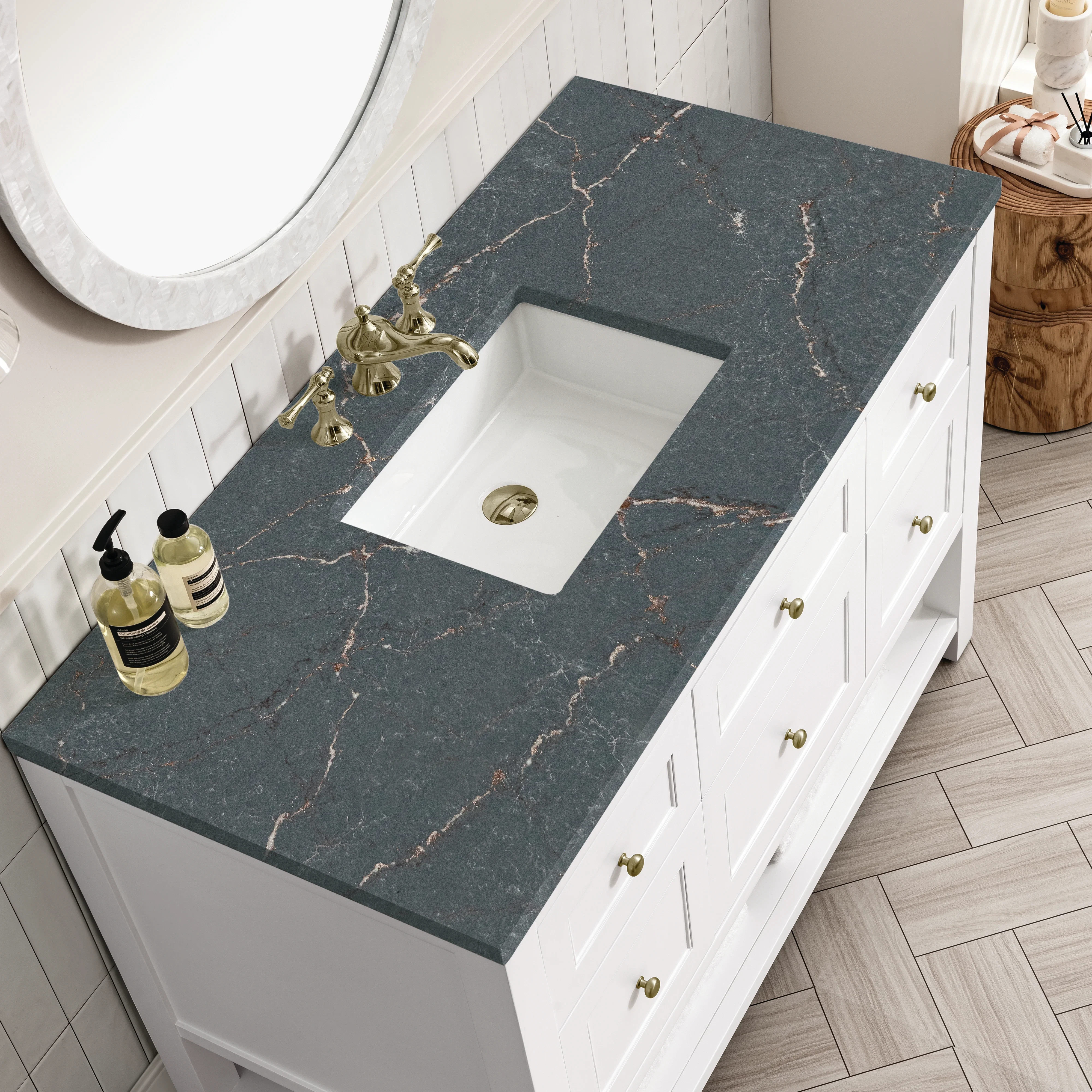 Breckenridge 48" Single Vanity, Bright White w/ 3 CM Parisien Bleu Top