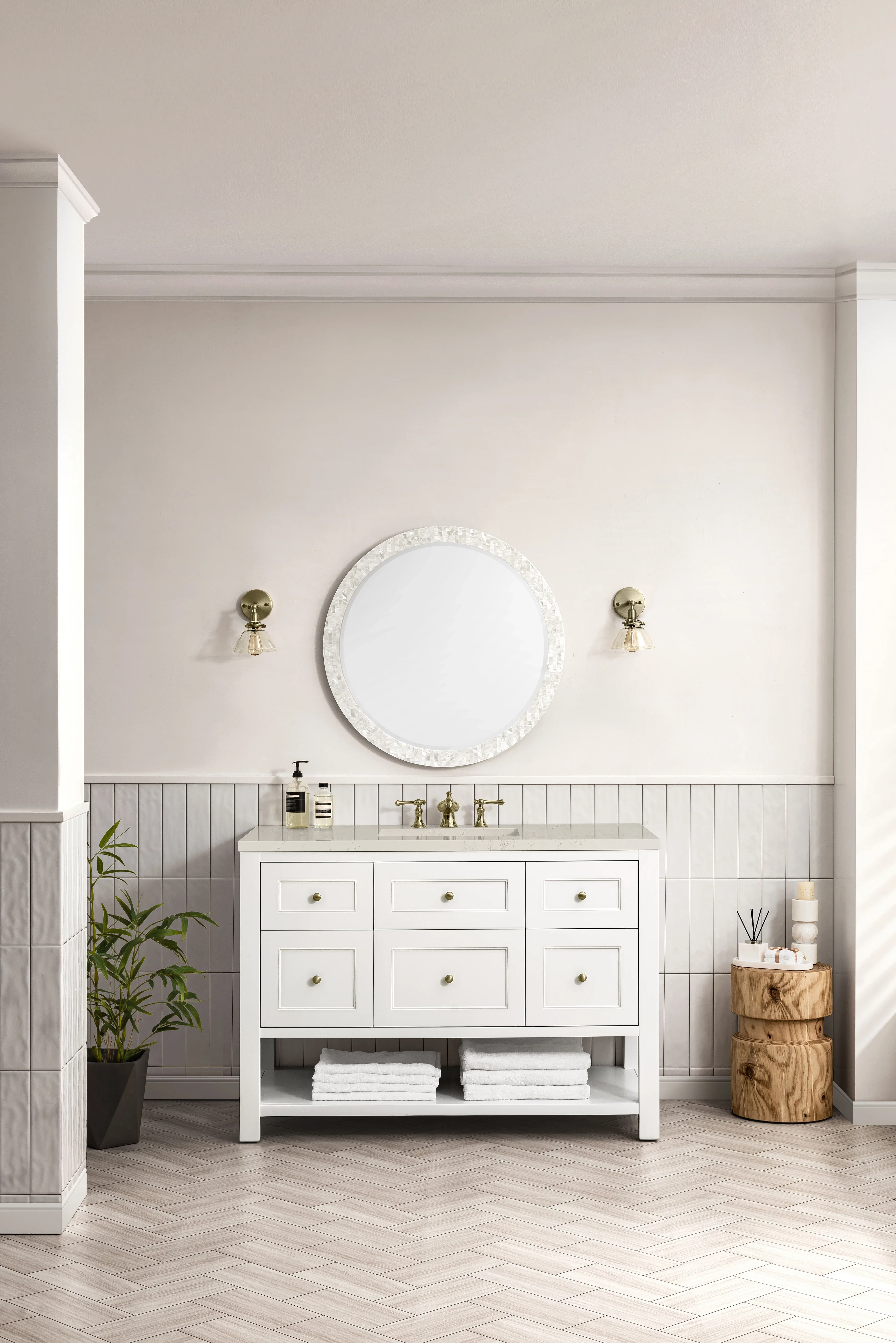 Breckenridge 48" Single Vanity, Bright White, w/ 3 CM Siberian Silestone Top
