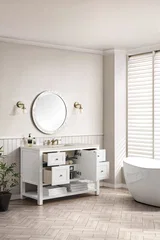 Breckenridge 48" Single Vanity, Bright White, w/ 3 CM Siberian Silestone Top