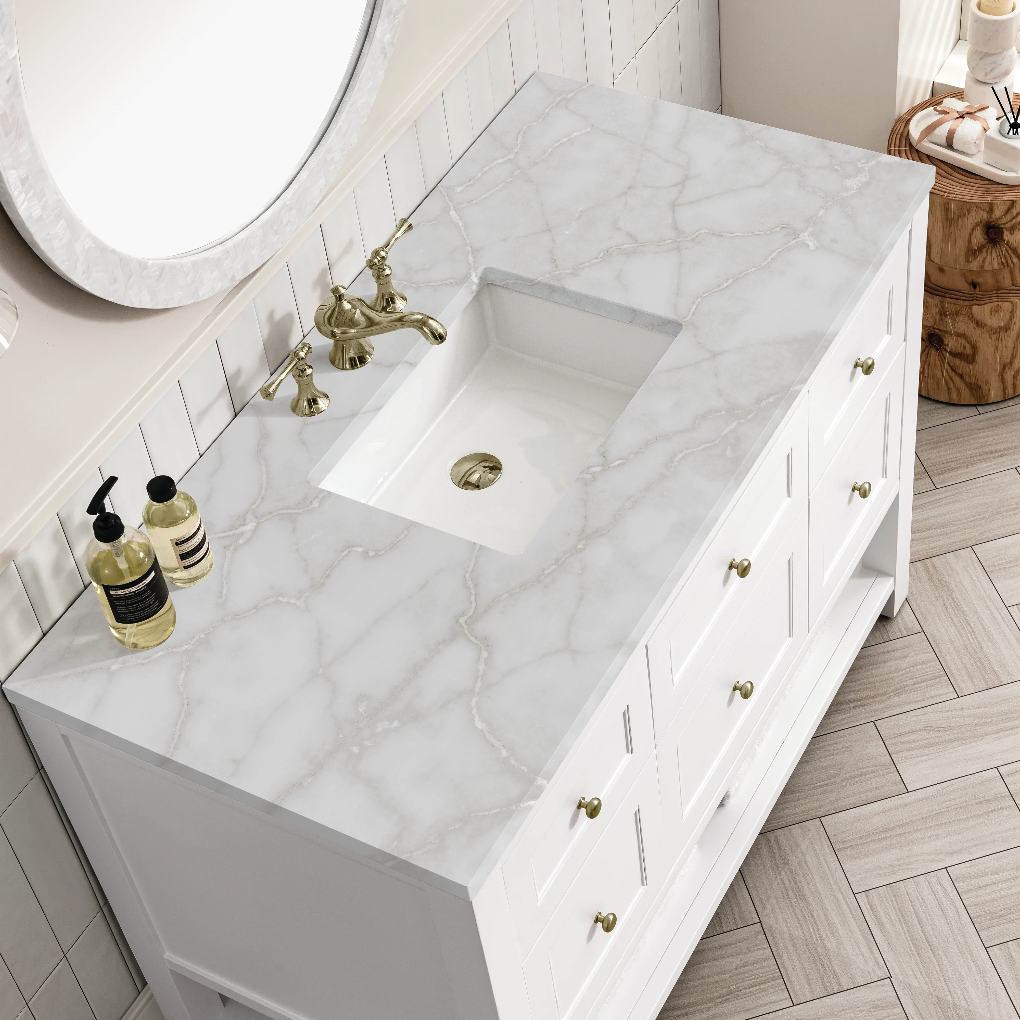 Breckenridge 48" Single Vanity, Bright White w/ 3 CM Victorian Silver Top