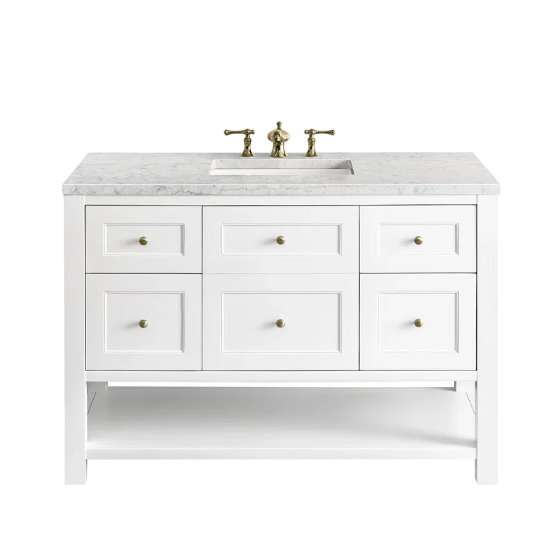 Breckenridge 48" Single Vanity, Bright White w/ 3 CM Eternal Jasmine Pearl Top w/FreePower Wireless Charger