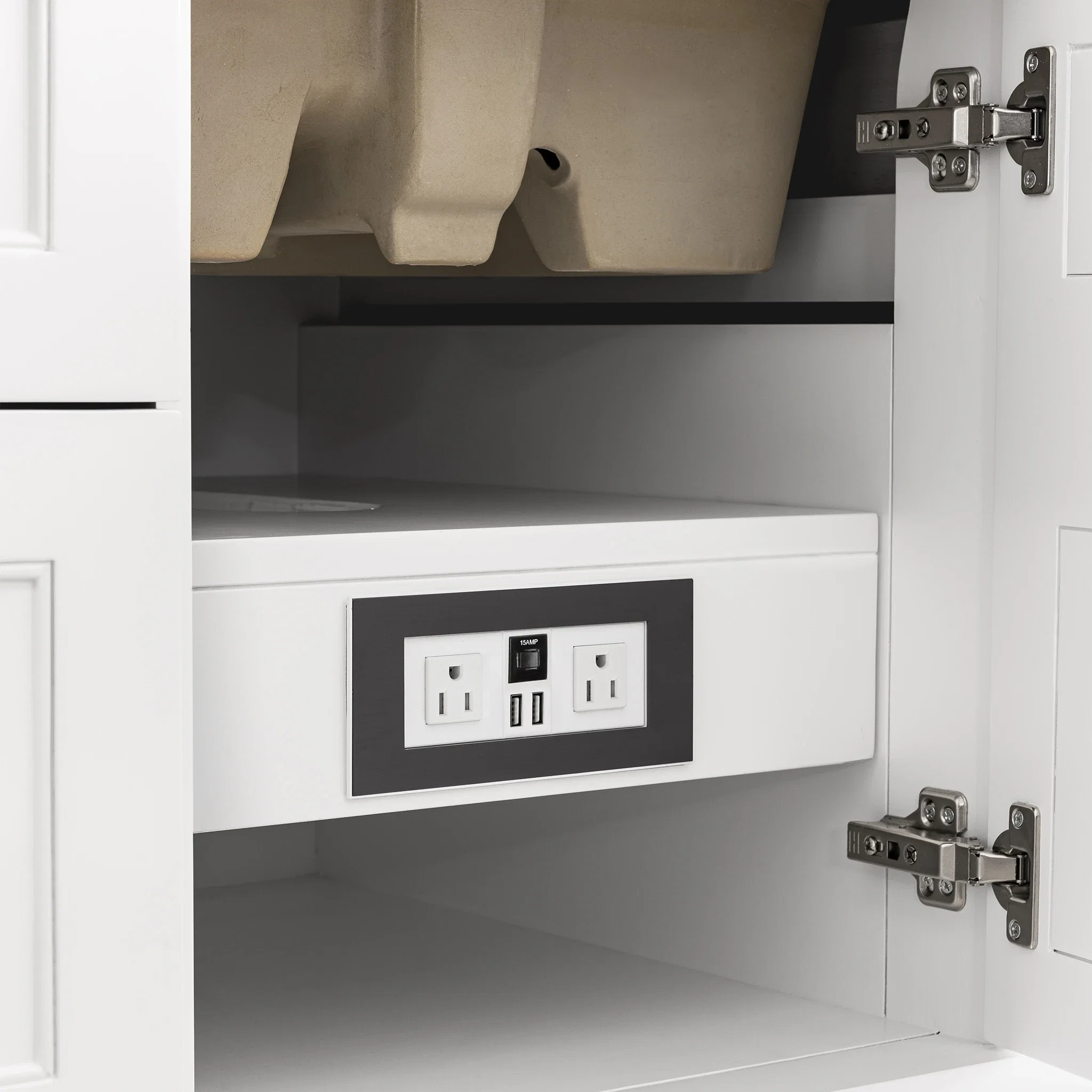Breckenridge 48" Single Vanity, Bright White w/ 3 CM Eternal Jasmine Pearl Top w/FreePower Wireless Charger