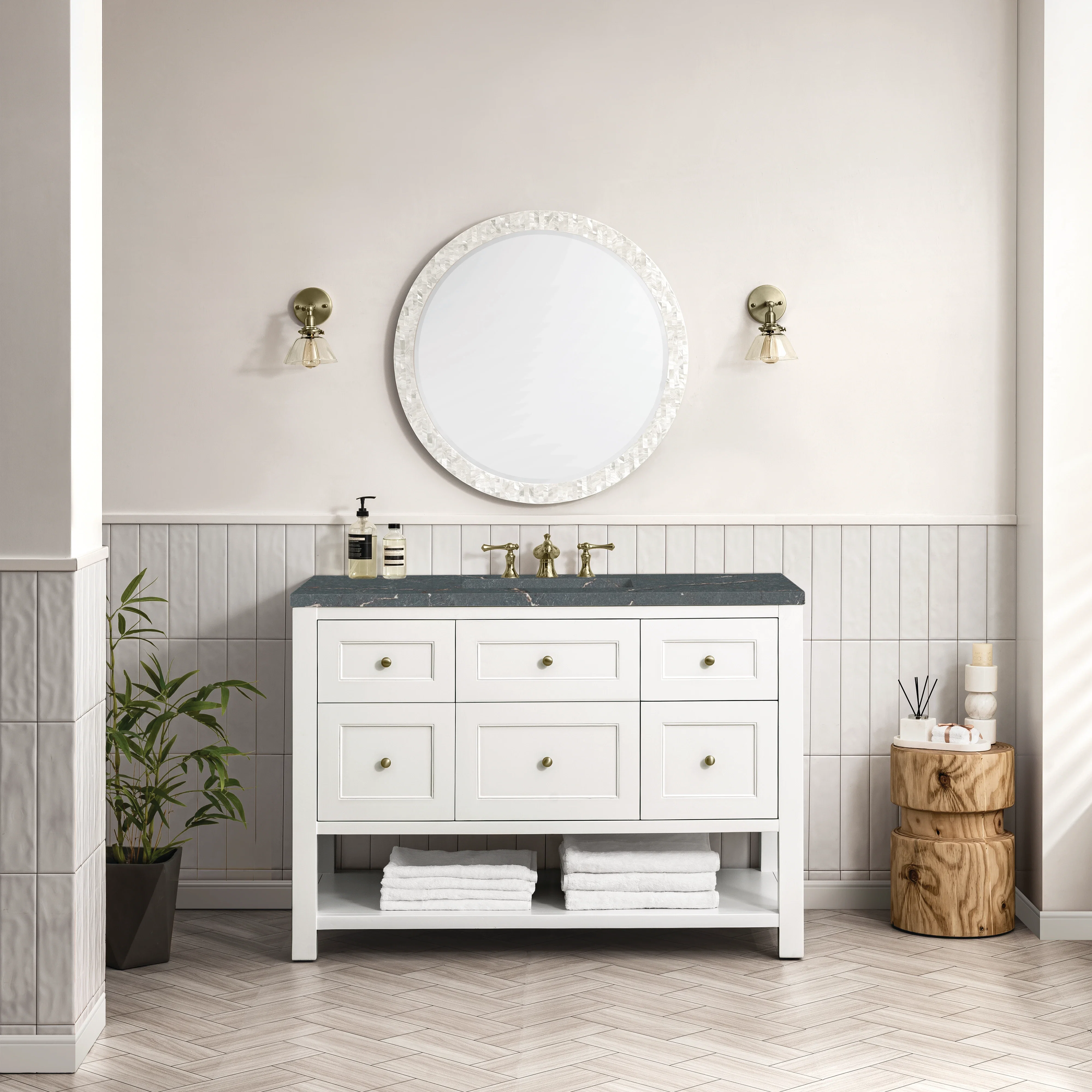 Breckenridge 48" Single Vanity, Bright White w/ 3 CM Parisien Bleu Top w/FreePower Wireless Charger
