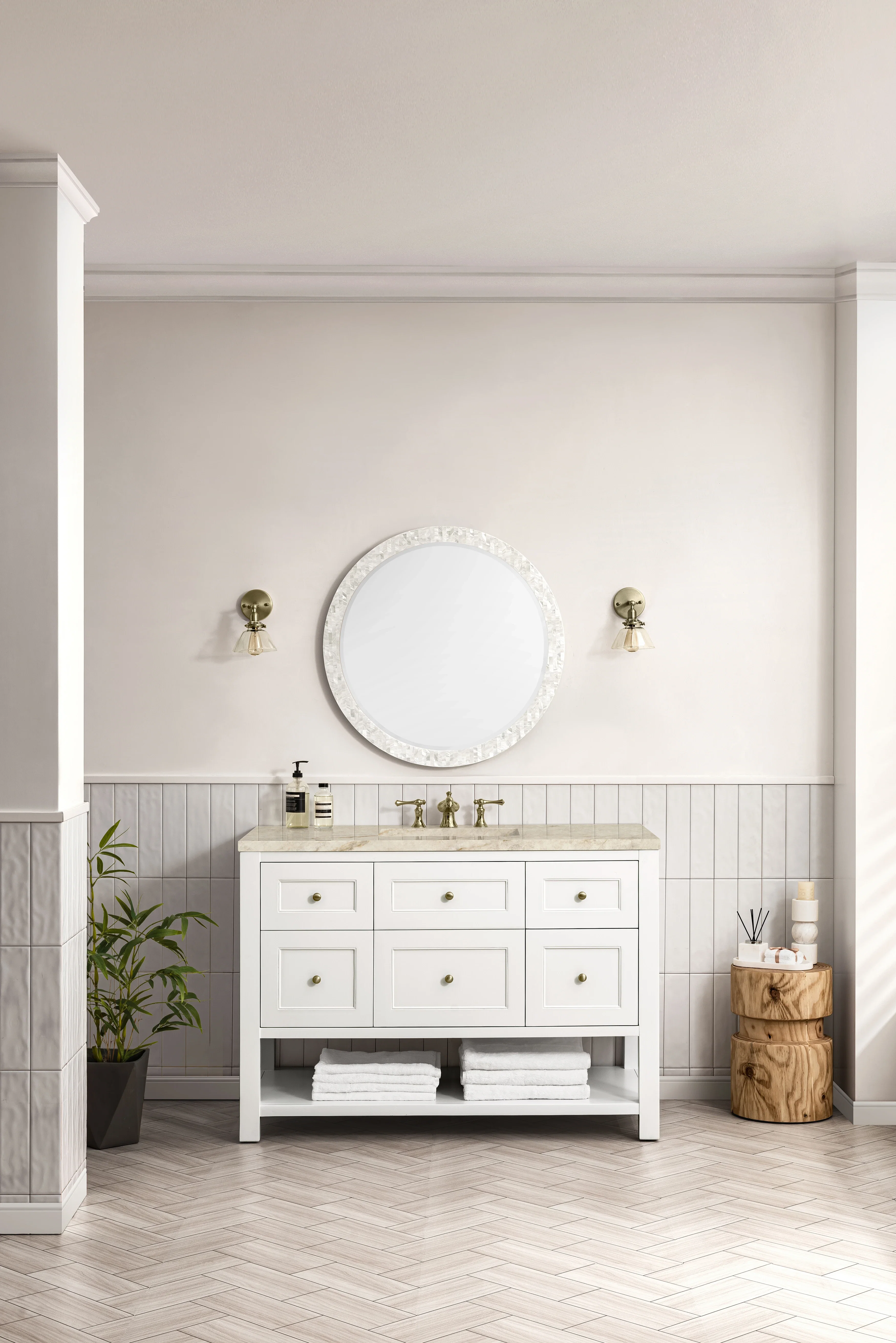 Breckenridge 48" Single Vanity, Bright White, w/ 3 CM Tajnar Eclos Top w/FreePower Wireless Charger