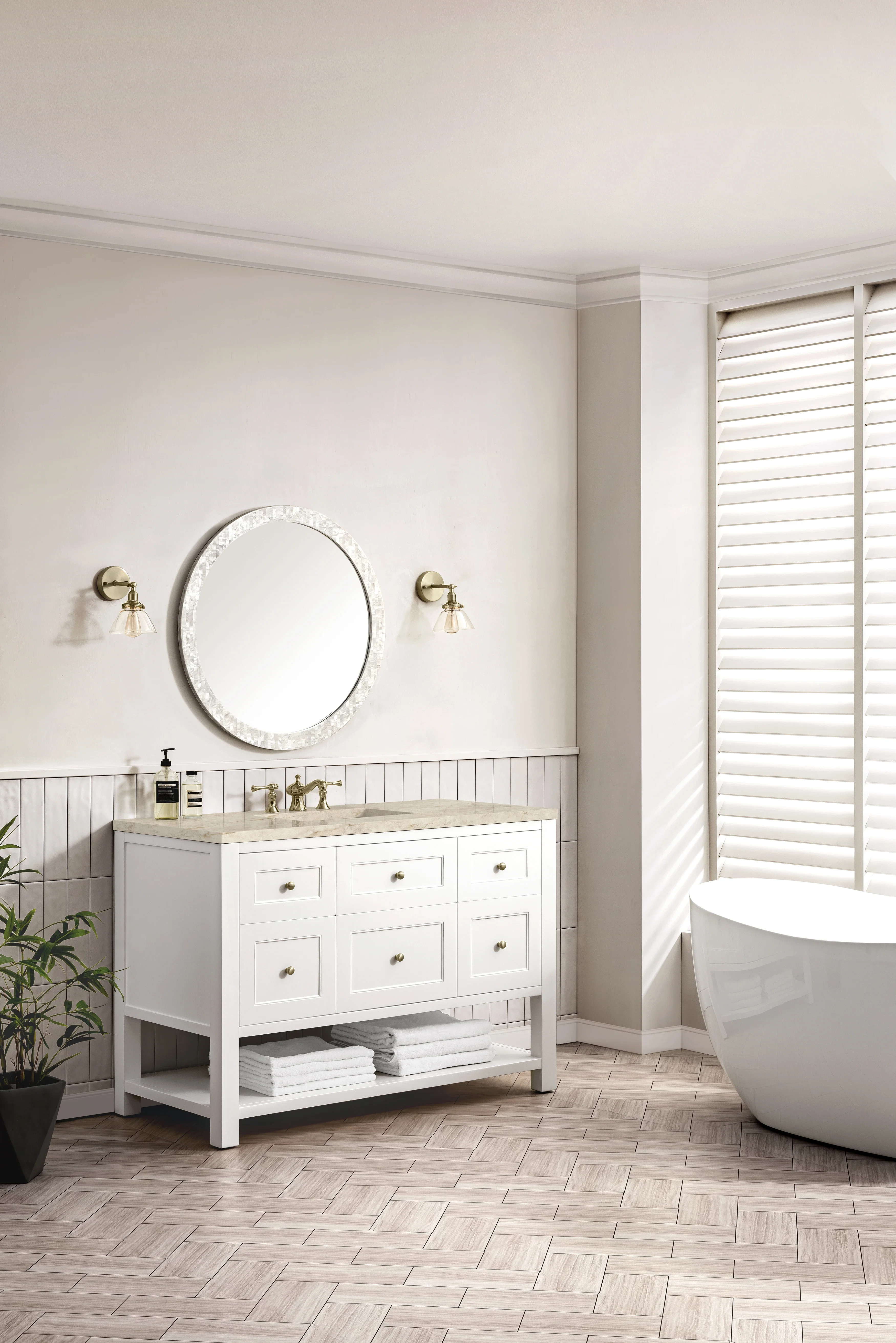 Breckenridge 48" Single Vanity, Bright White, w/ 3 CM Tajnar Eclos Top w/FreePower Wireless Charger