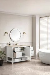 Breckenridge 48" Single Vanity, Bright White, w/ 3 CM Tajnar Eclos Top w/FreePower Wireless Charger