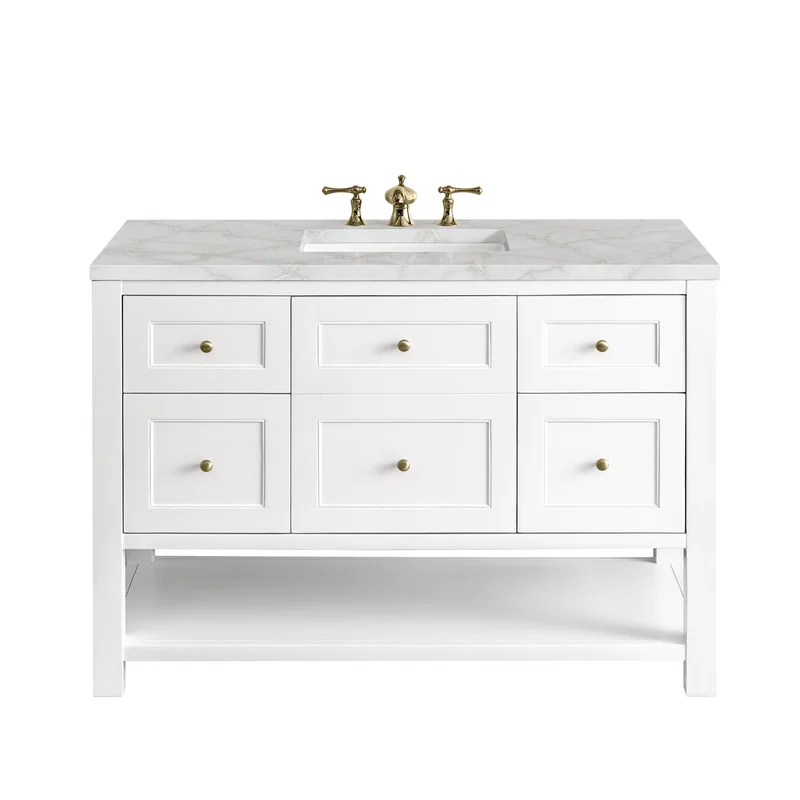 Breckenridge 48" Single Vanity, Bright White w/ 3 CM Victorian Silver Top w/FreePower Wireless Charger