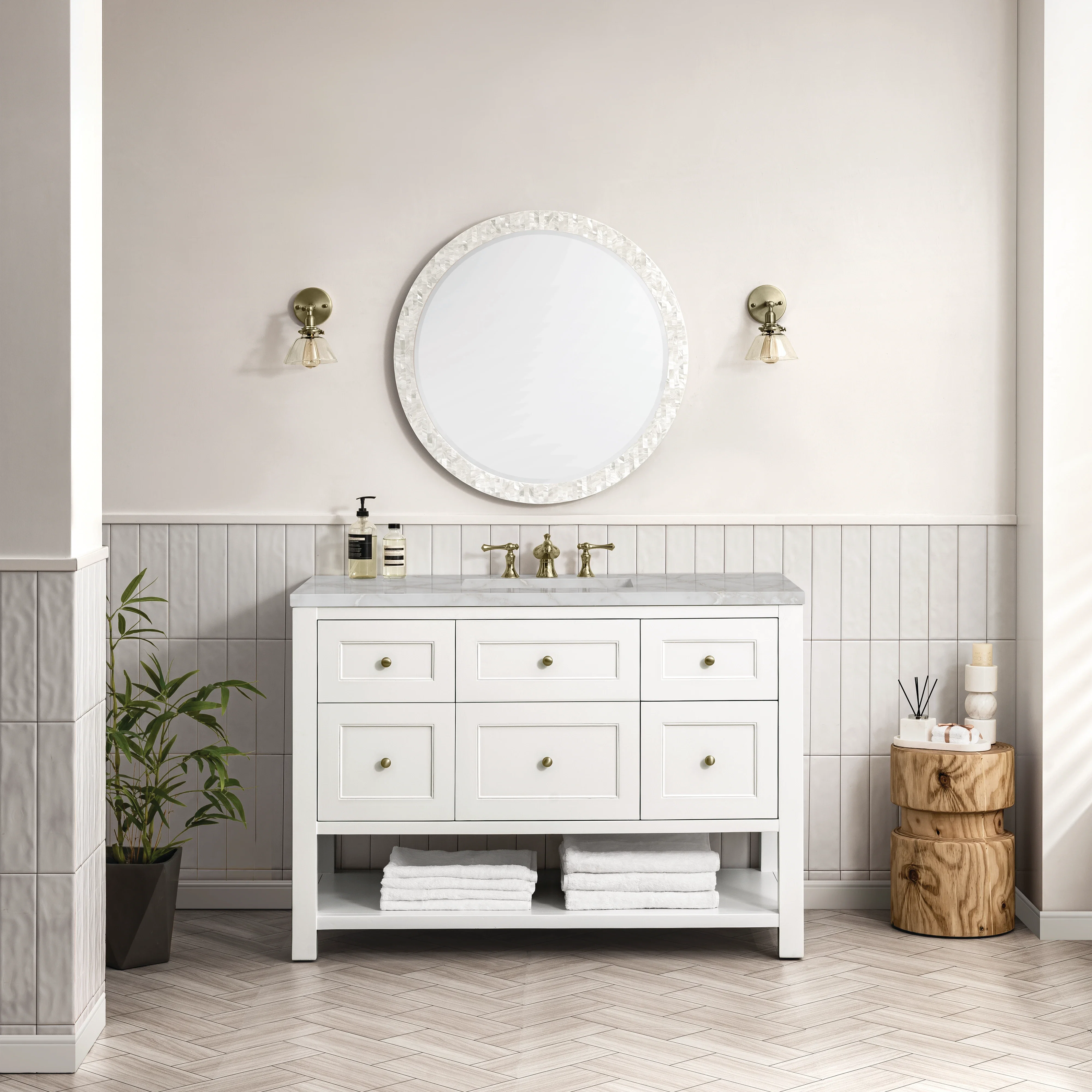 Breckenridge 48" Single Vanity, Bright White w/ 3 CM Victorian Silver Top w/FreePower Wireless Charger