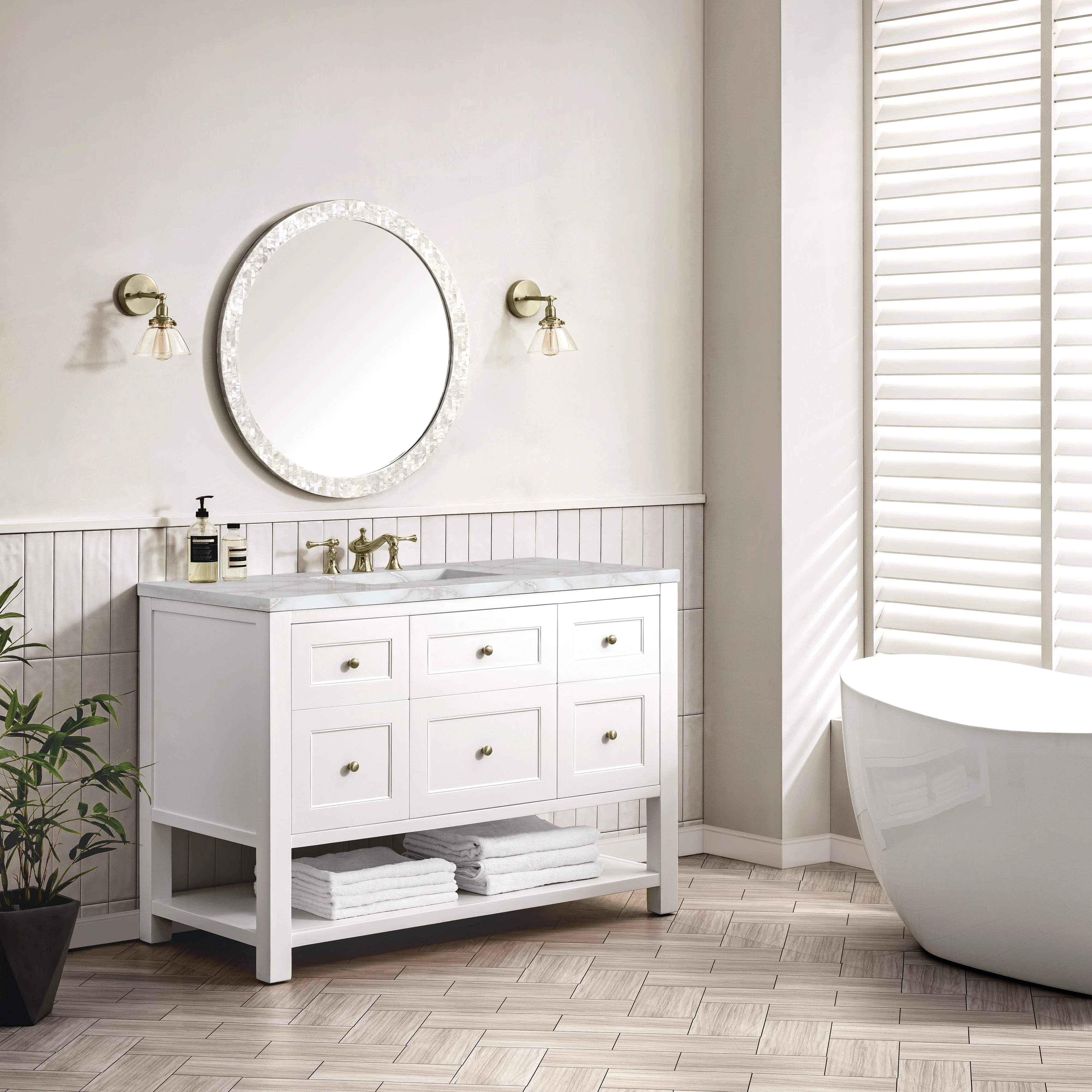 Breckenridge 48" Single Vanity, Bright White w/ 3 CM Victorian Silver Top w/FreePower Wireless Charger