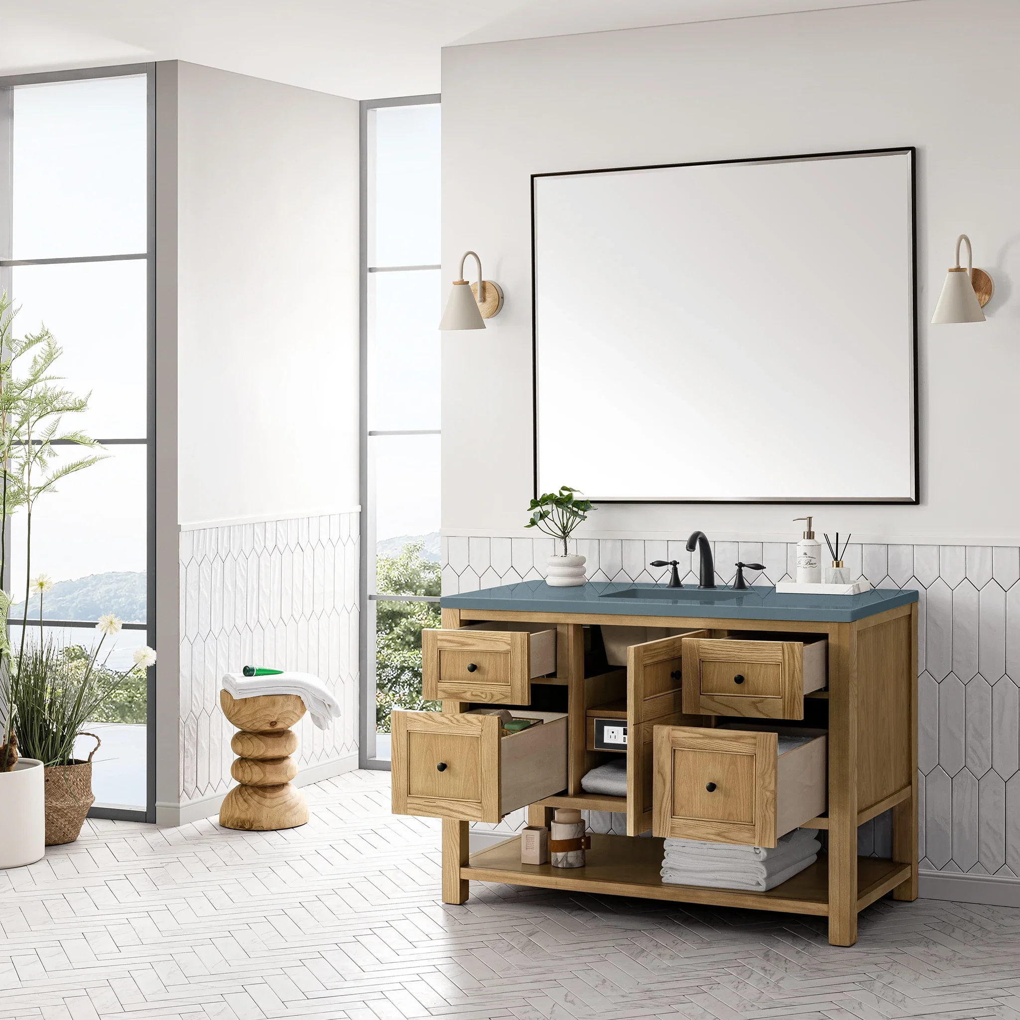 Breckenridge 48" Single Vanity, Light Natural Oak w/ 3 CM Cala Blue Top