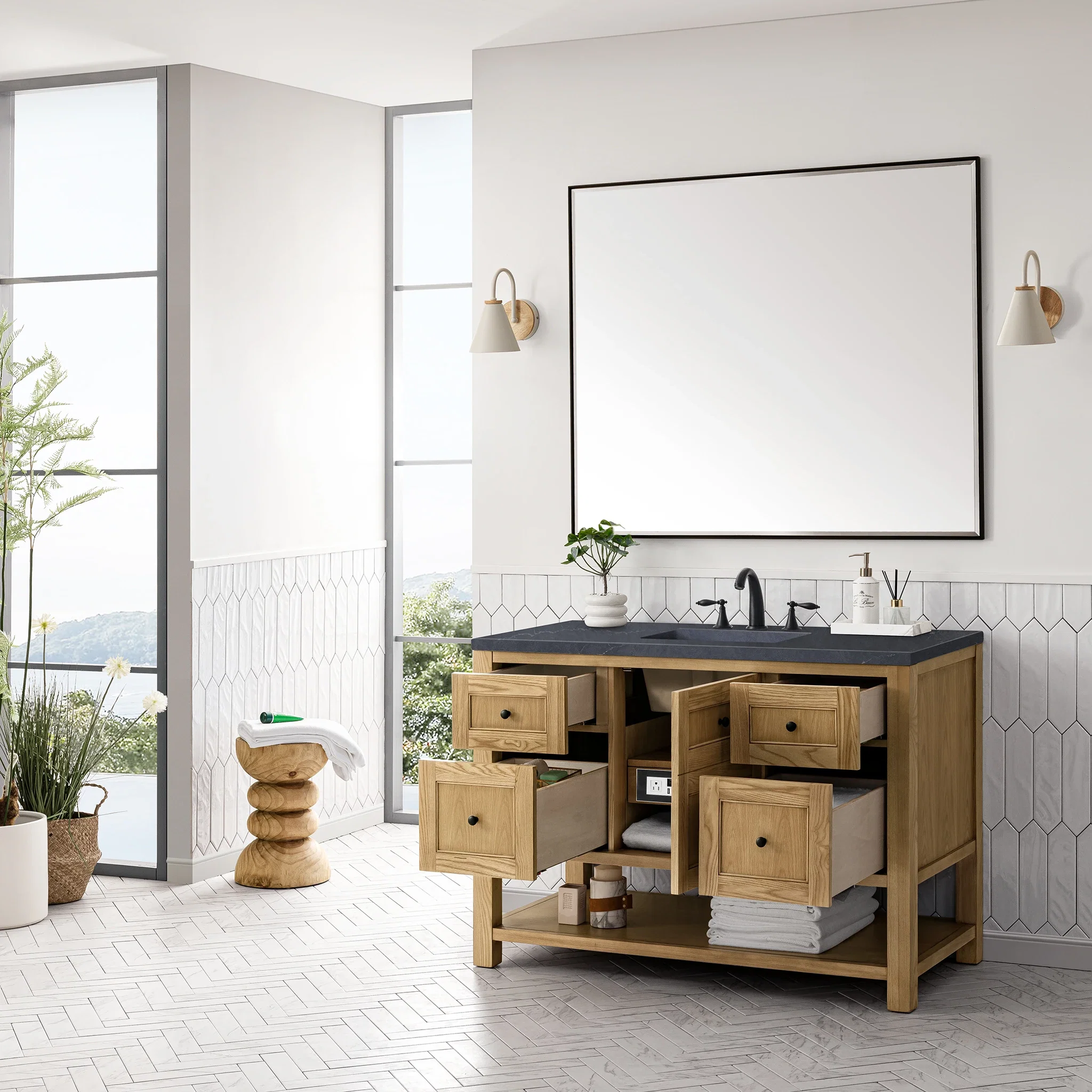 Breckenridge 48" Single Vanity, Light Natural Oak w/ 3 CM Charcoal Soapstone Top
