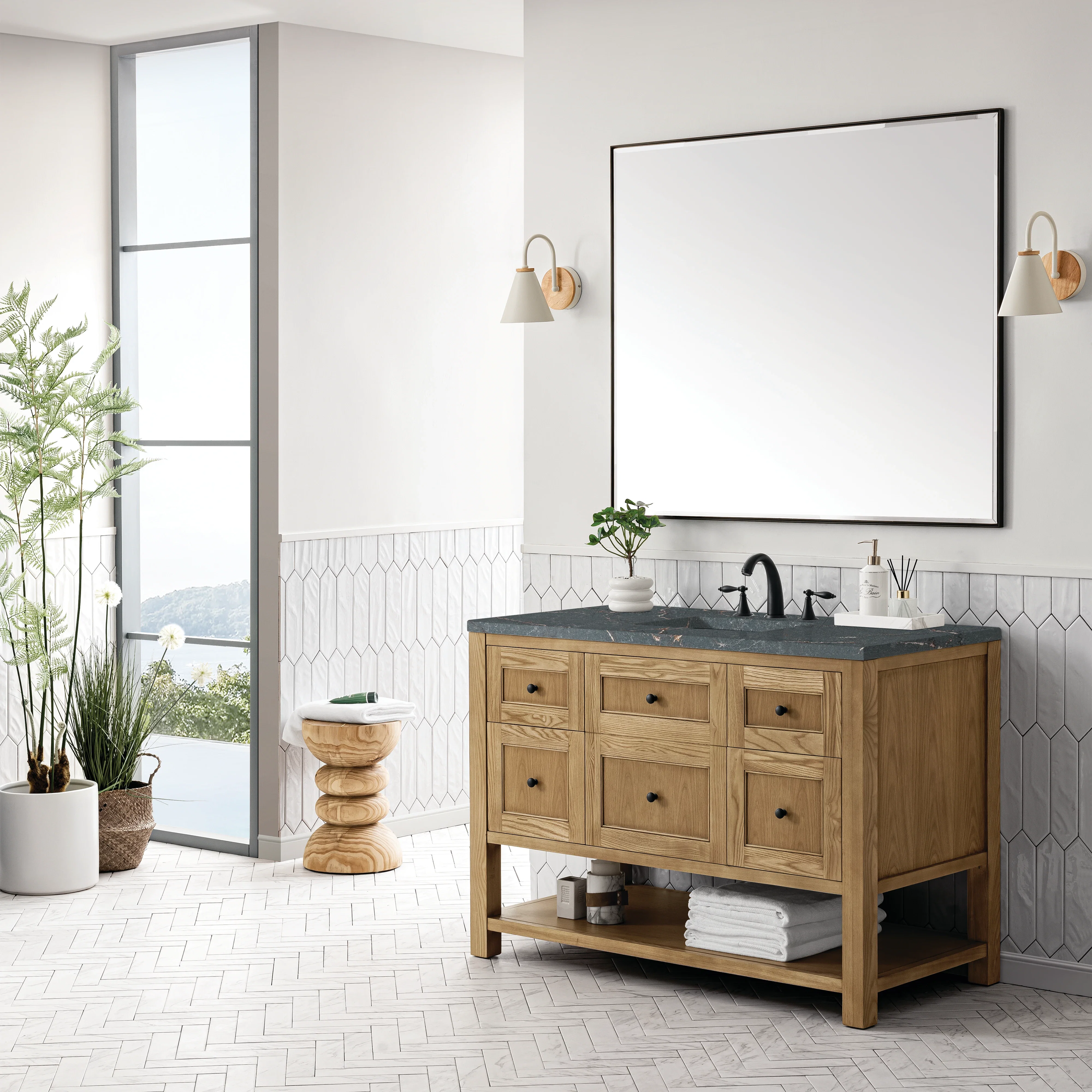 Breckenridge 48" Single Vanity, Light Natural Oak w/ 3 CM Parisien Bleu Top