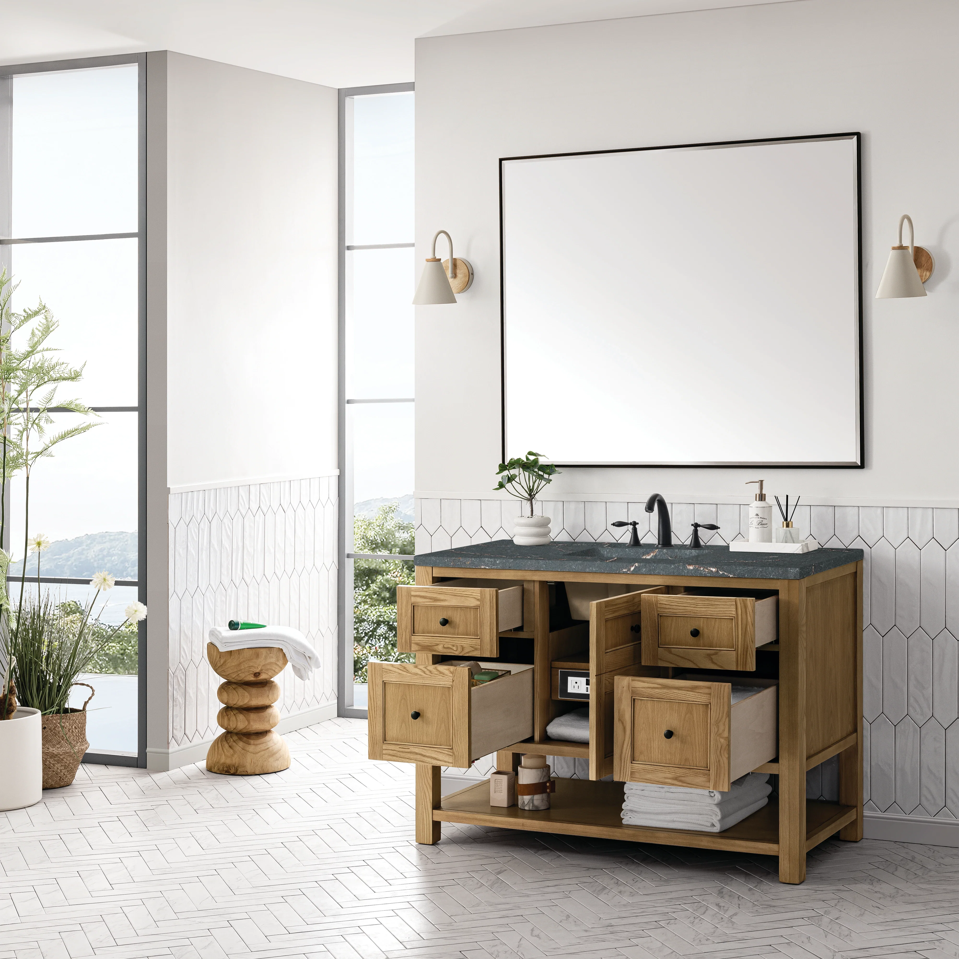 Breckenridge 48" Single Vanity, Light Natural Oak w/ 3 CM Parisien Bleu Top