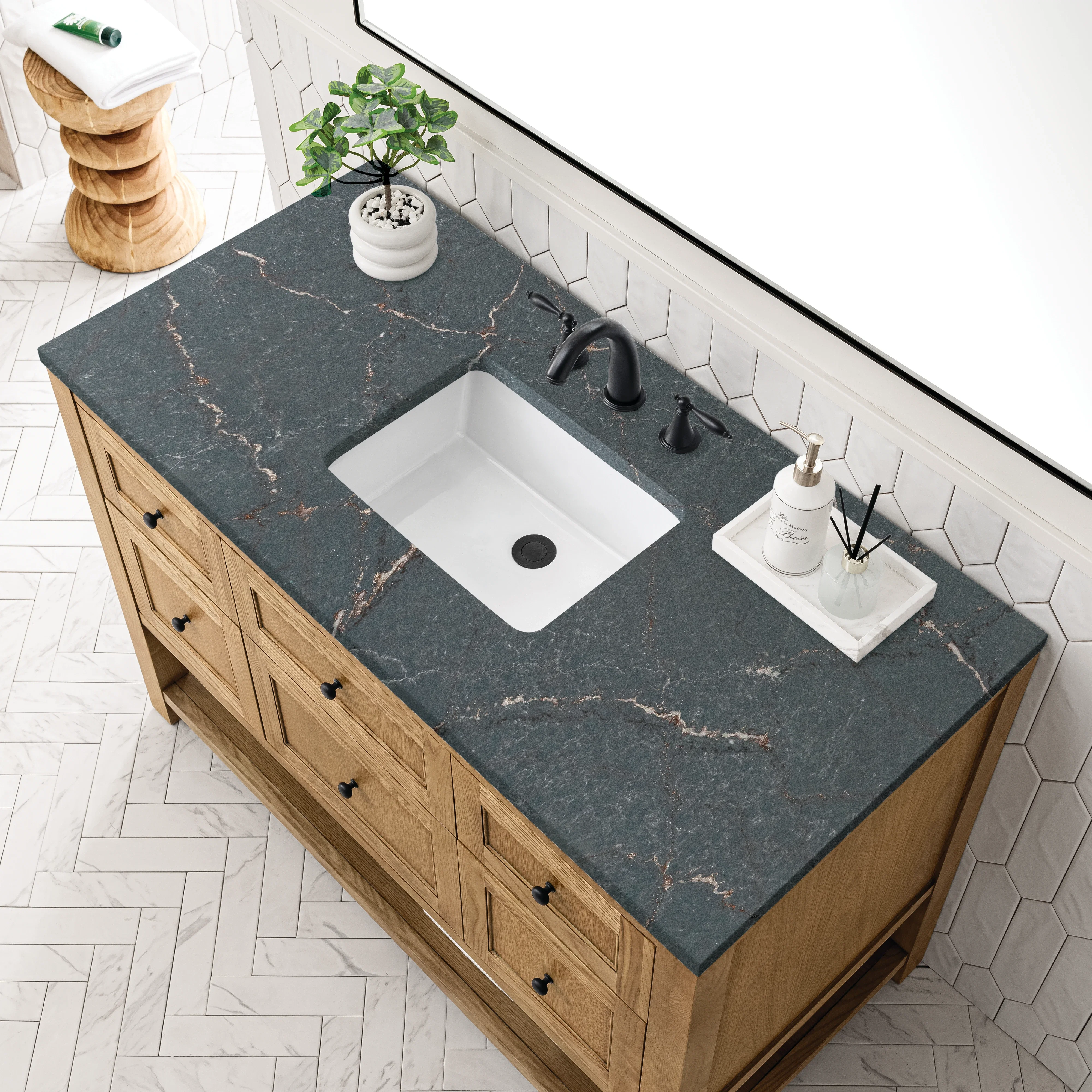 Breckenridge 48" Single Vanity, Light Natural Oak w/ 3 CM Parisien Bleu Top