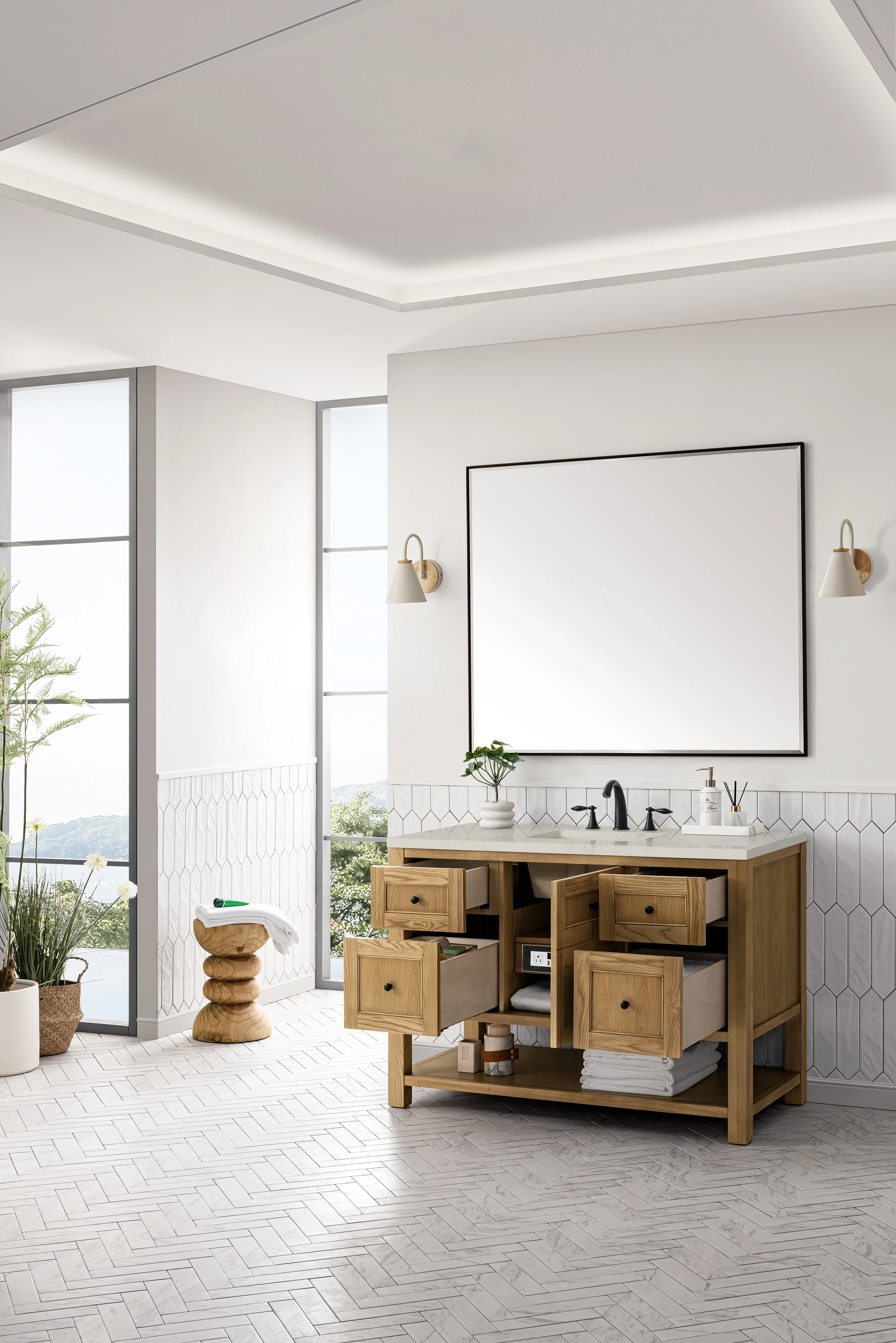 Breckenridge 48" Single Vanity, Light Natural Oak, w/ 3 CM Siberian Silestone Top