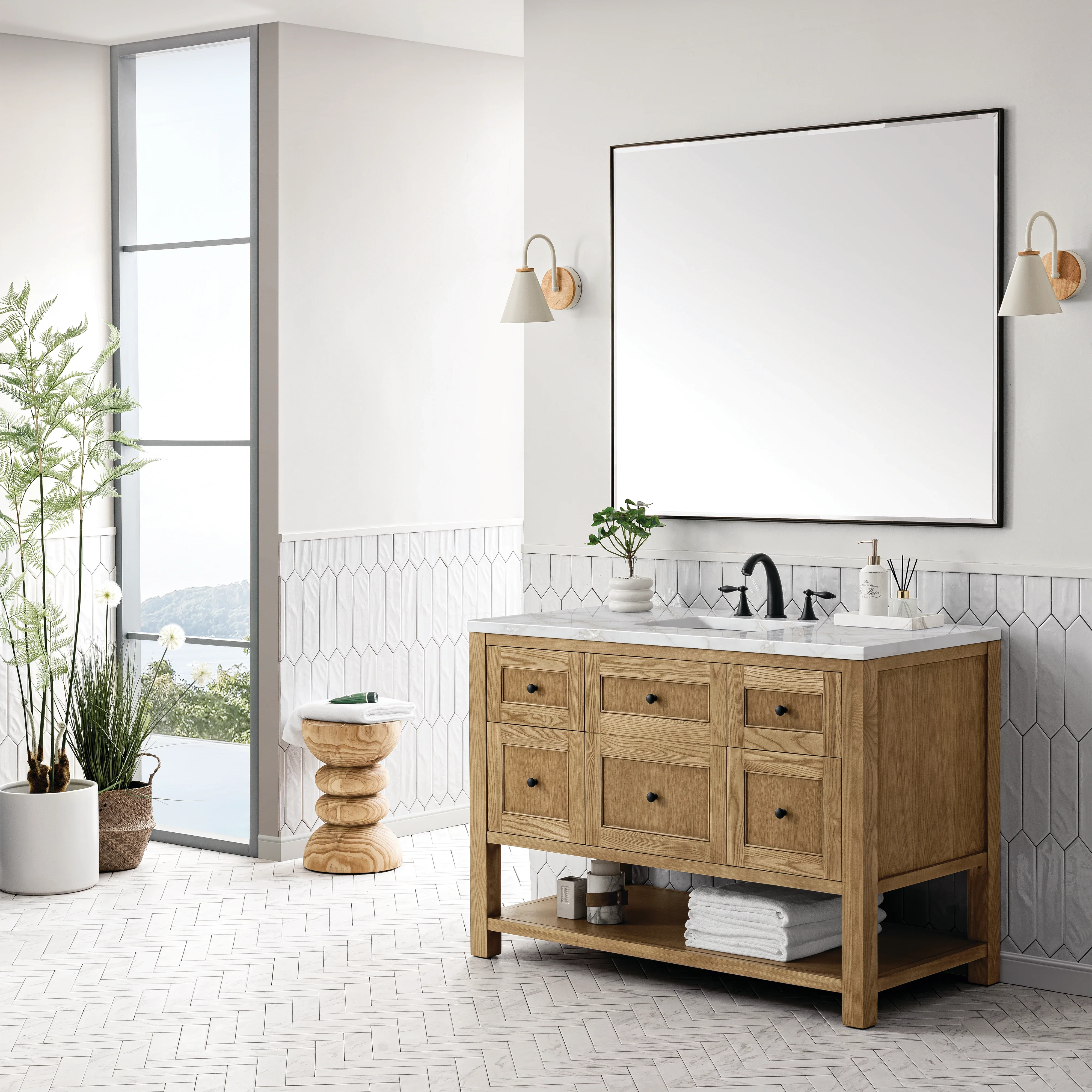 Breckenridge 48" Single Vanity, Light Natural Oak w/ 3 CM Victorian Silver Top