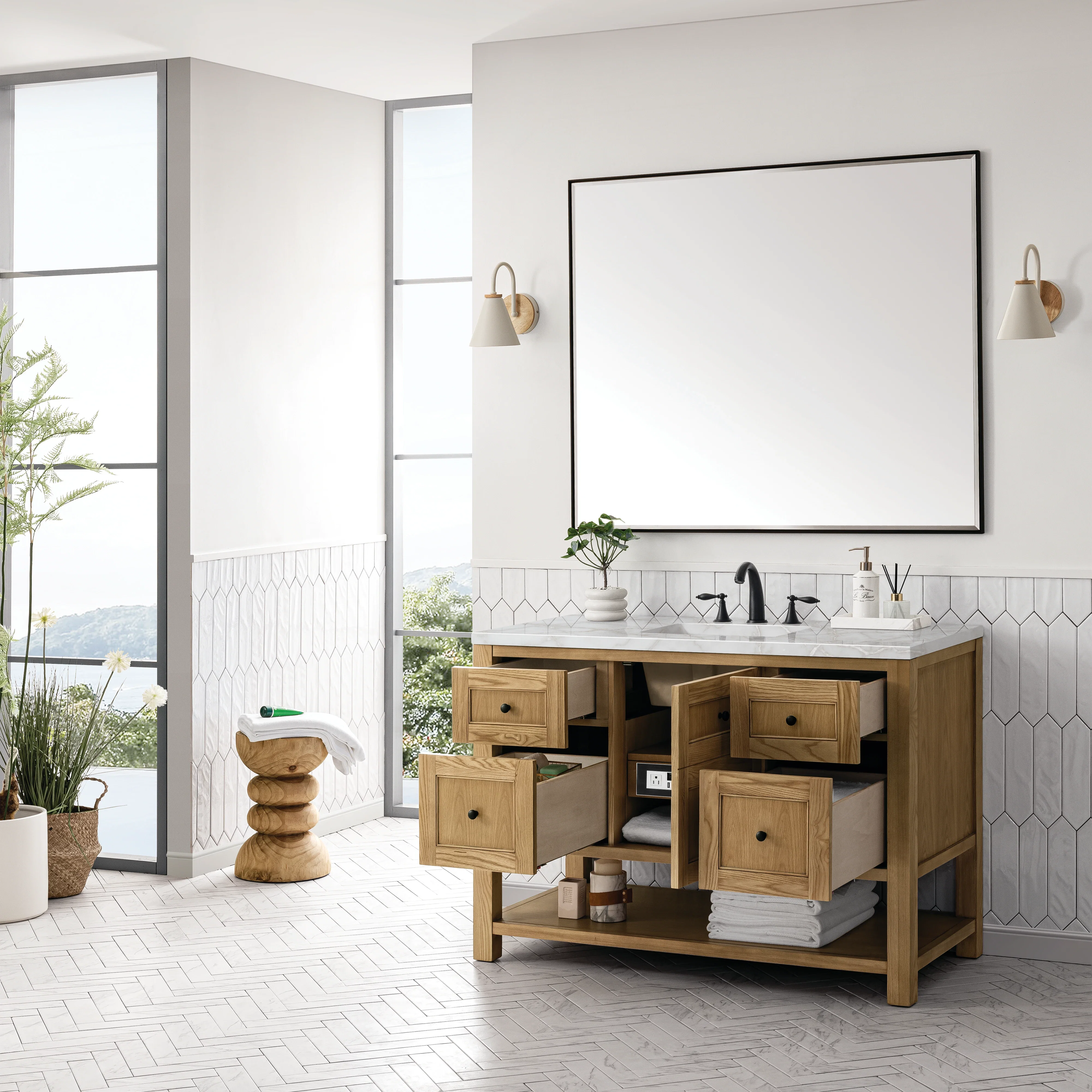 Breckenridge 48" Single Vanity, Light Natural Oak w/ 3 CM Victorian Silver Top
