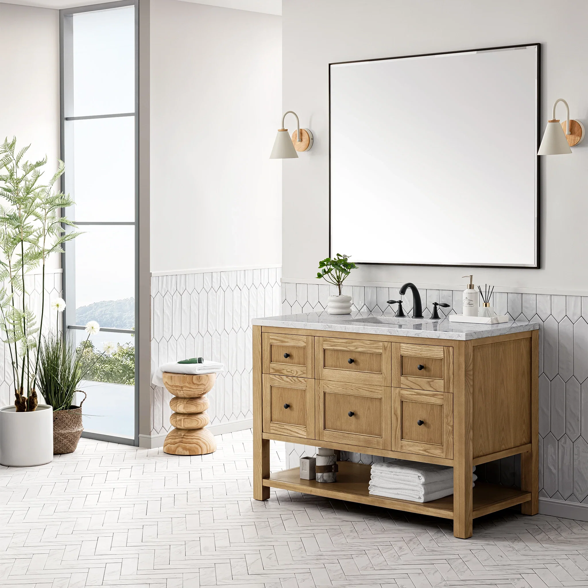 Breckenridge 48" Single Vanity, Light Natural Oak w/ 3 CM Eternal Jasmine Pearl Top w/FreePower Wireless Charger