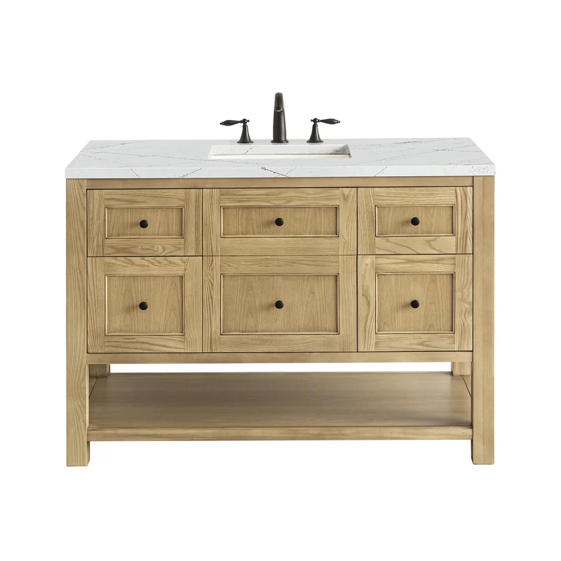 Breckenridge 48" Single Vanity, Light Natural Oak w/ 3 CM Ethereal Noctis Top w/FreePower Wireless Charger