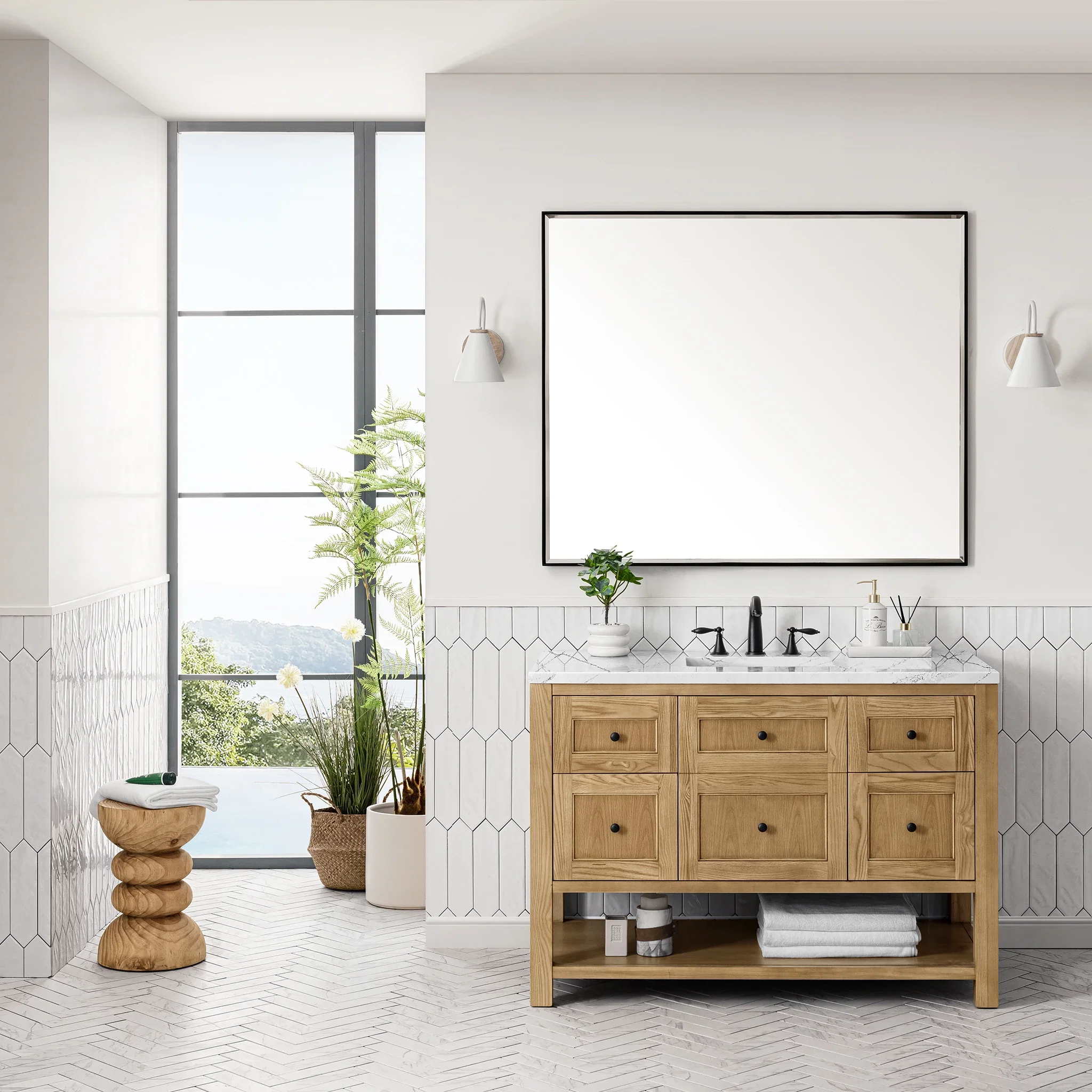 Breckenridge 48" Single Vanity, Light Natural Oak w/ 3 CM Ethereal Noctis Top w/FreePower Wireless Charger