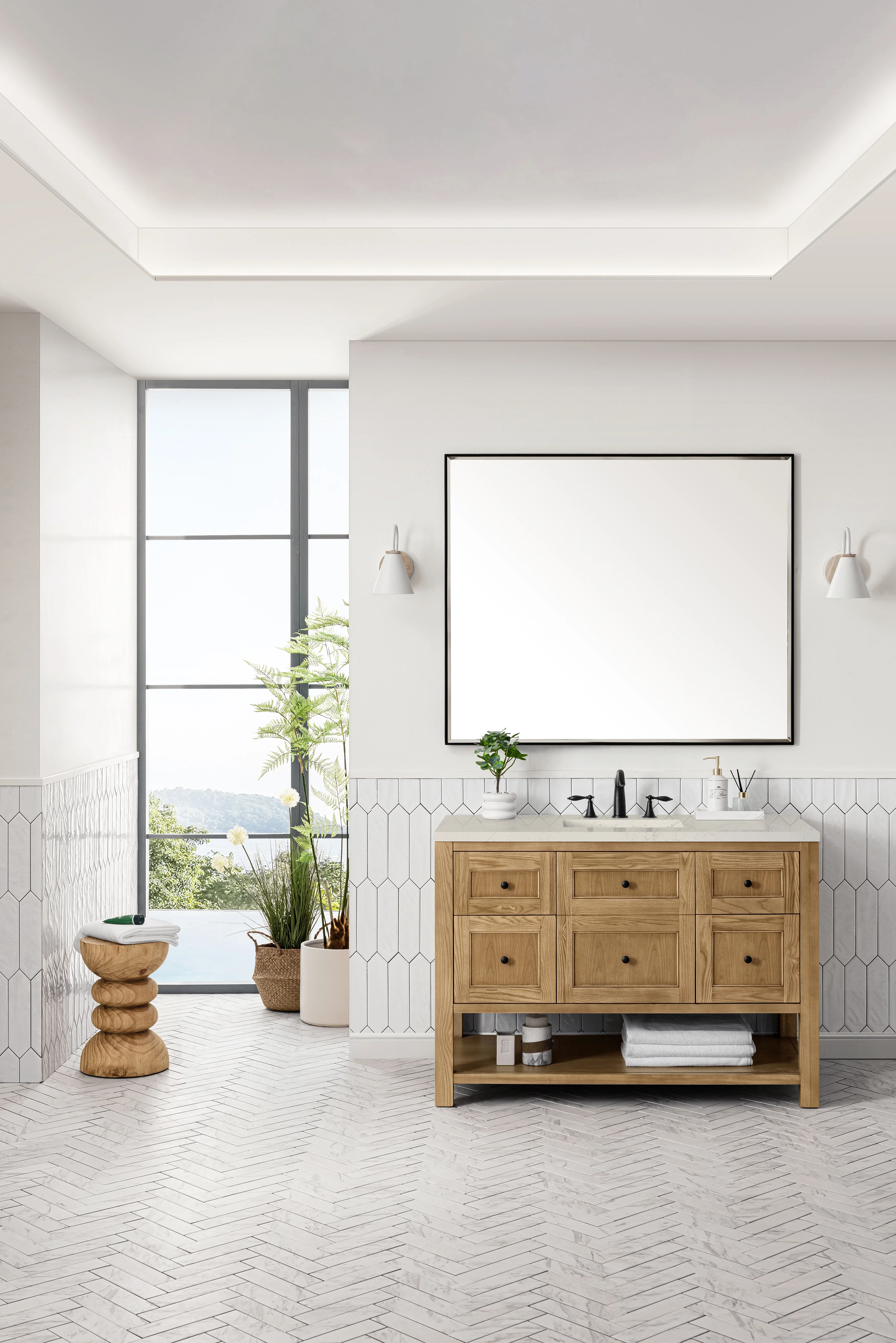 Breckenridge 48" Single Vanity, Light Natural Oak, w/ 3 CM Siberian Silestone Top w/FreePower Wireless Charger
